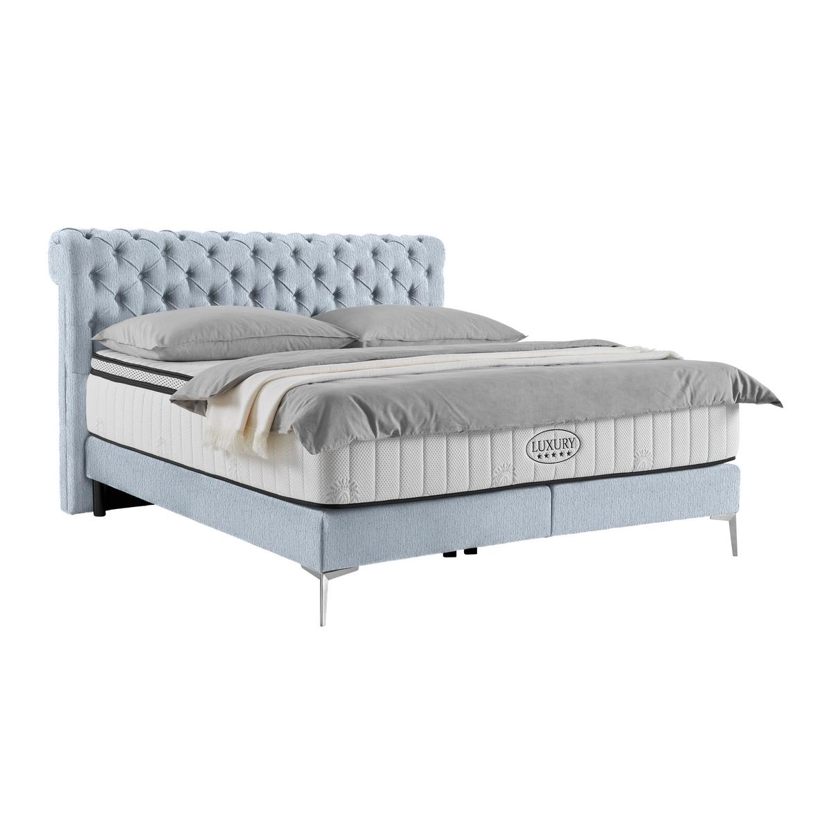 Boxspringbett Queen in Blaugrau ca. 160x200cm - Chromfarben/Goldfarben, KONVENTIONELL, Textil (160/200cm) - Premium Living