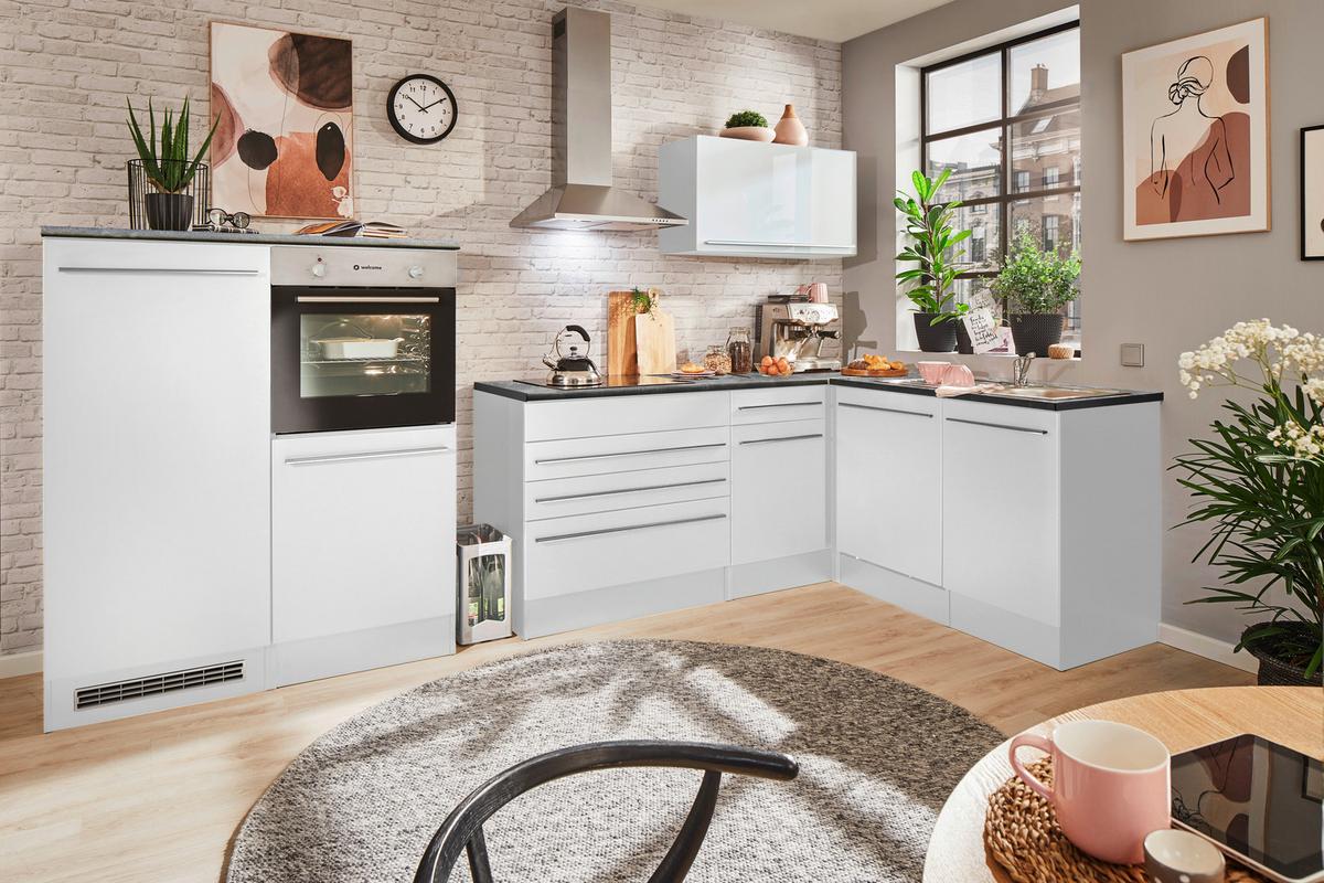 Eckküche Jazz mit Geräten ca.320x175cm Weiß Hochglanz - Weiß Hochglanz/Anthrazit, Basics, Holzwerkstoff/Kunststoff (320/175cm) - P & B