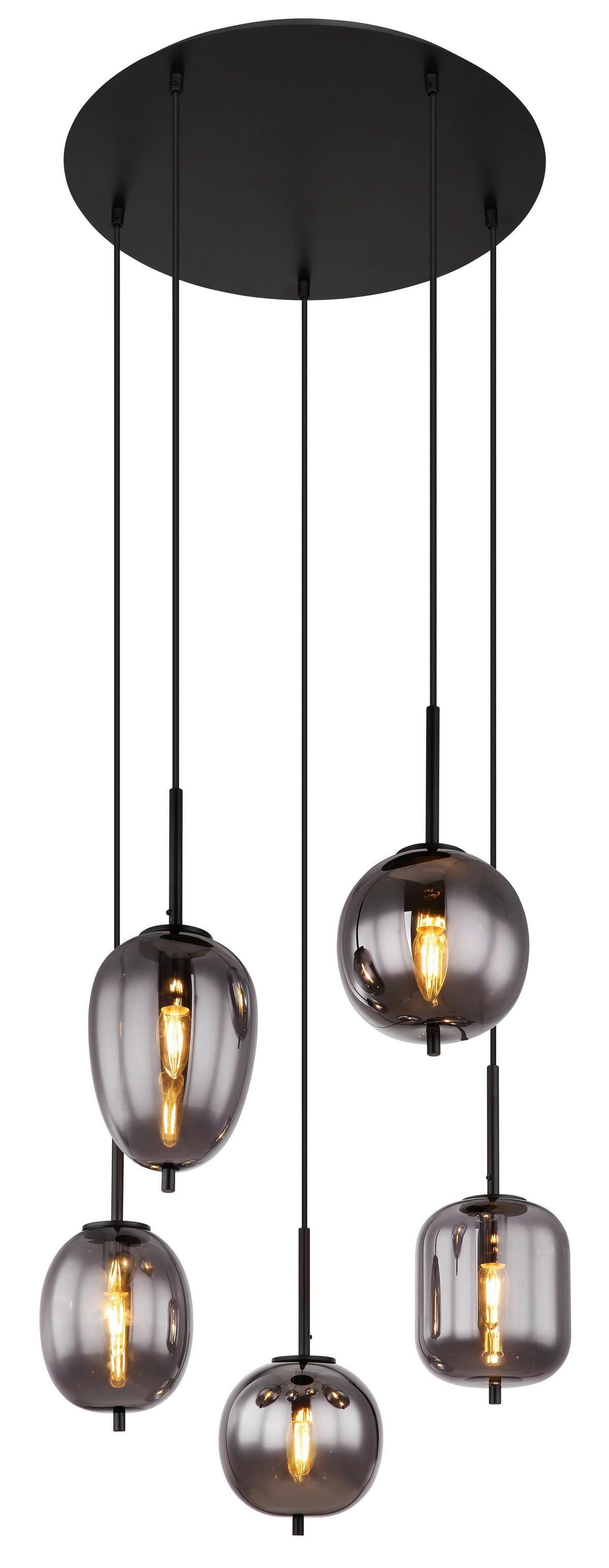 Hängeleuchte Blacky max. 40 Watt - Schwarz, Design, Glas/Metall (57,5/150cm) - Globo