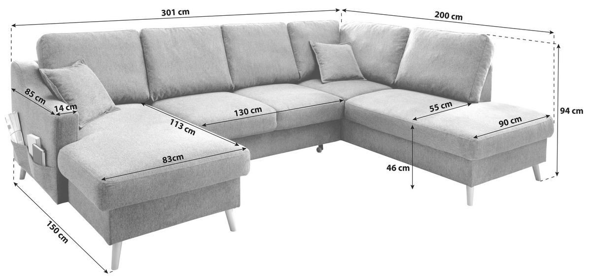 Wohnlandschaft Valentina Anthrazit Struktur - Anthrazit/Naturfarben, KONVENTIONELL, Holz/Textil (150/301/200cm) - P & B