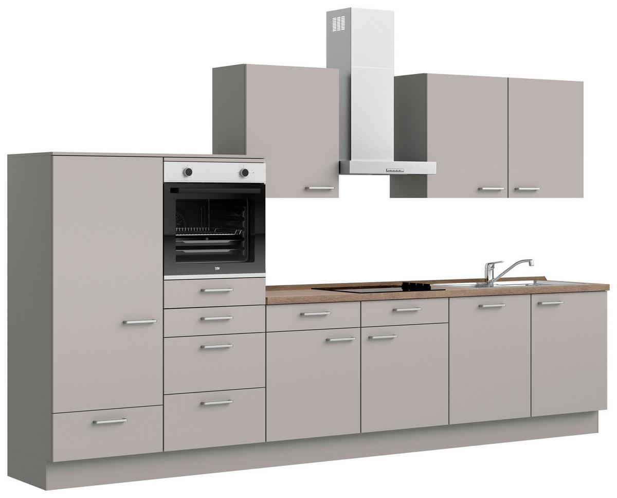 Küchenblock Touch Low m. Geräten Grau - Eiche dunkel/Edelstahlfarben, MODERN, Holzwerkstoff/Metall (360cm) - Nobilia