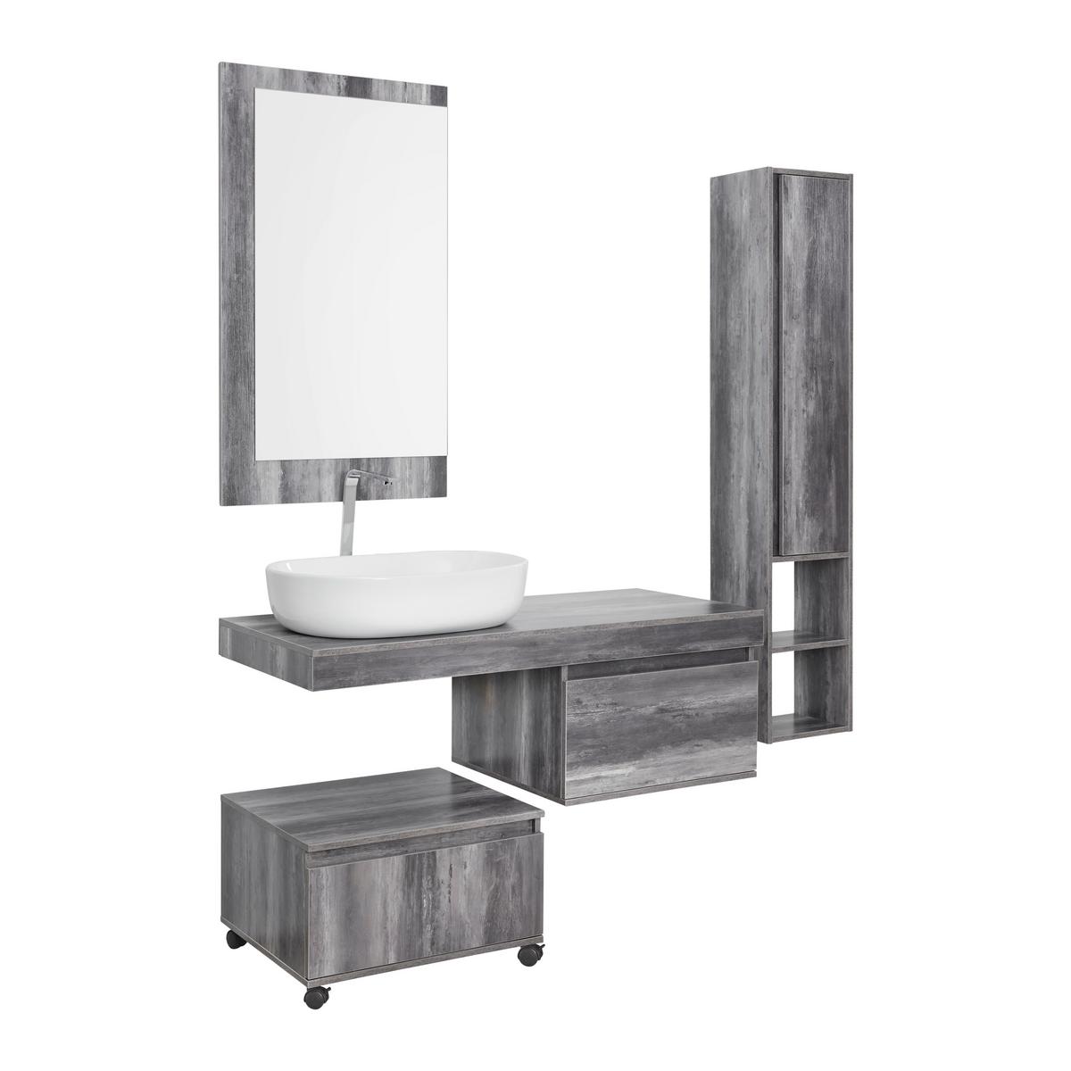SZAFKA Z UMYWALKĄ JON - kolor naturalny/biały, Modern, materiał drewnopochodny/tworzywo sztuczne - Bessagi Home