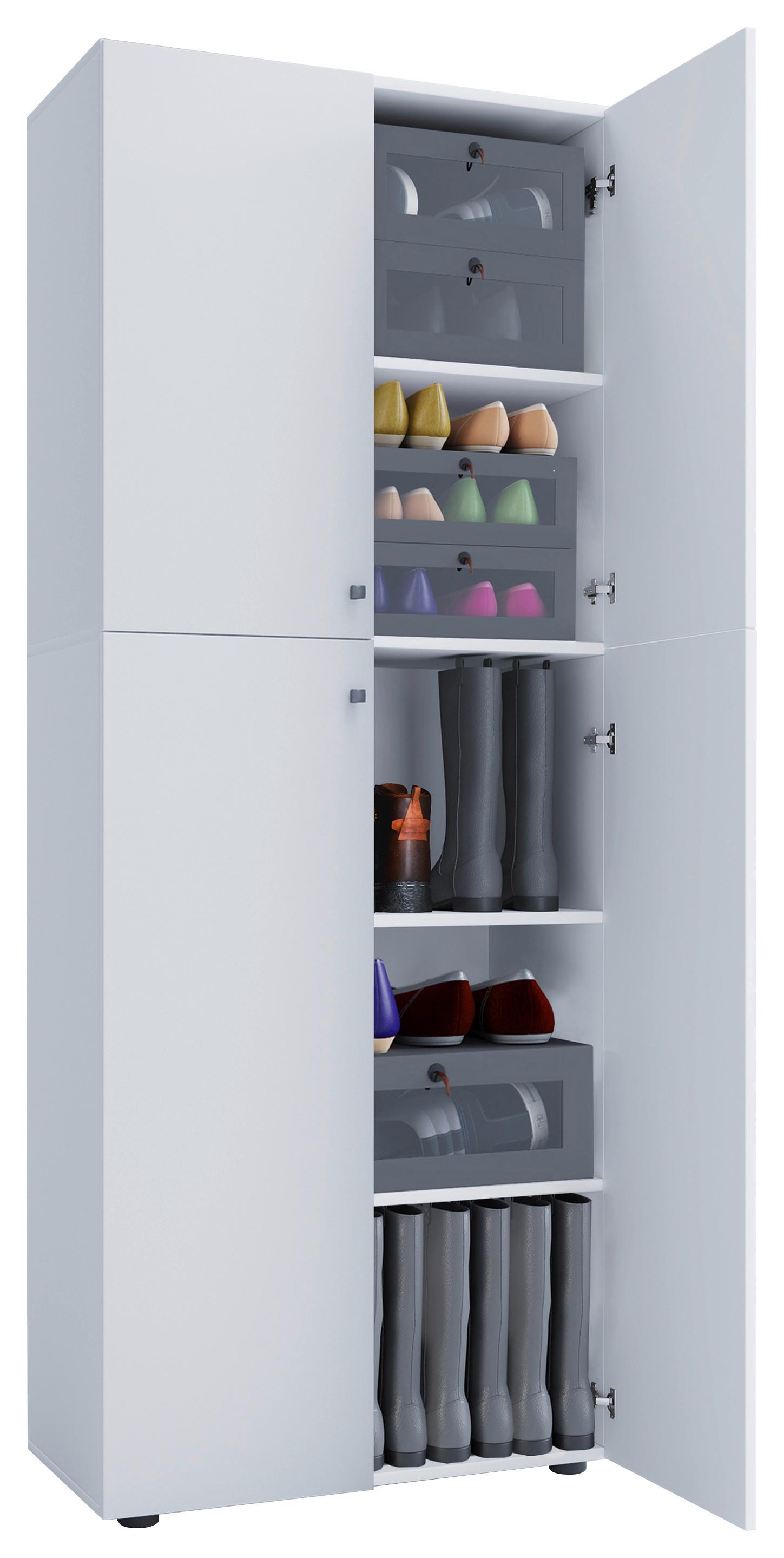 Schuhschrank Lona ca.70x182x37cm Weiß - Silberfarben/Schwarz, KONVENTIONELL, Holzwerkstoff/Kunststoff (70/182/37cm) - MID.YOU