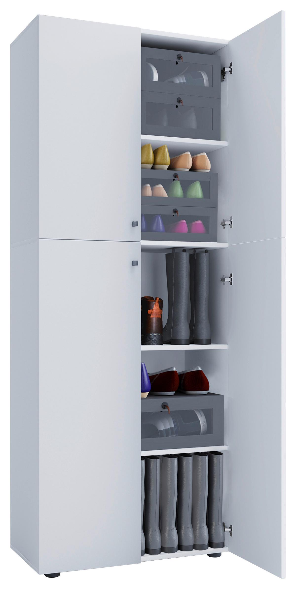 Schuhschrank Lona ca.70x182x37cm Weiß - Silberfarben/Schwarz, KONVENTIONELL, Holzwerkstoff/Kunststoff (70/182/37cm) - MID.YOU