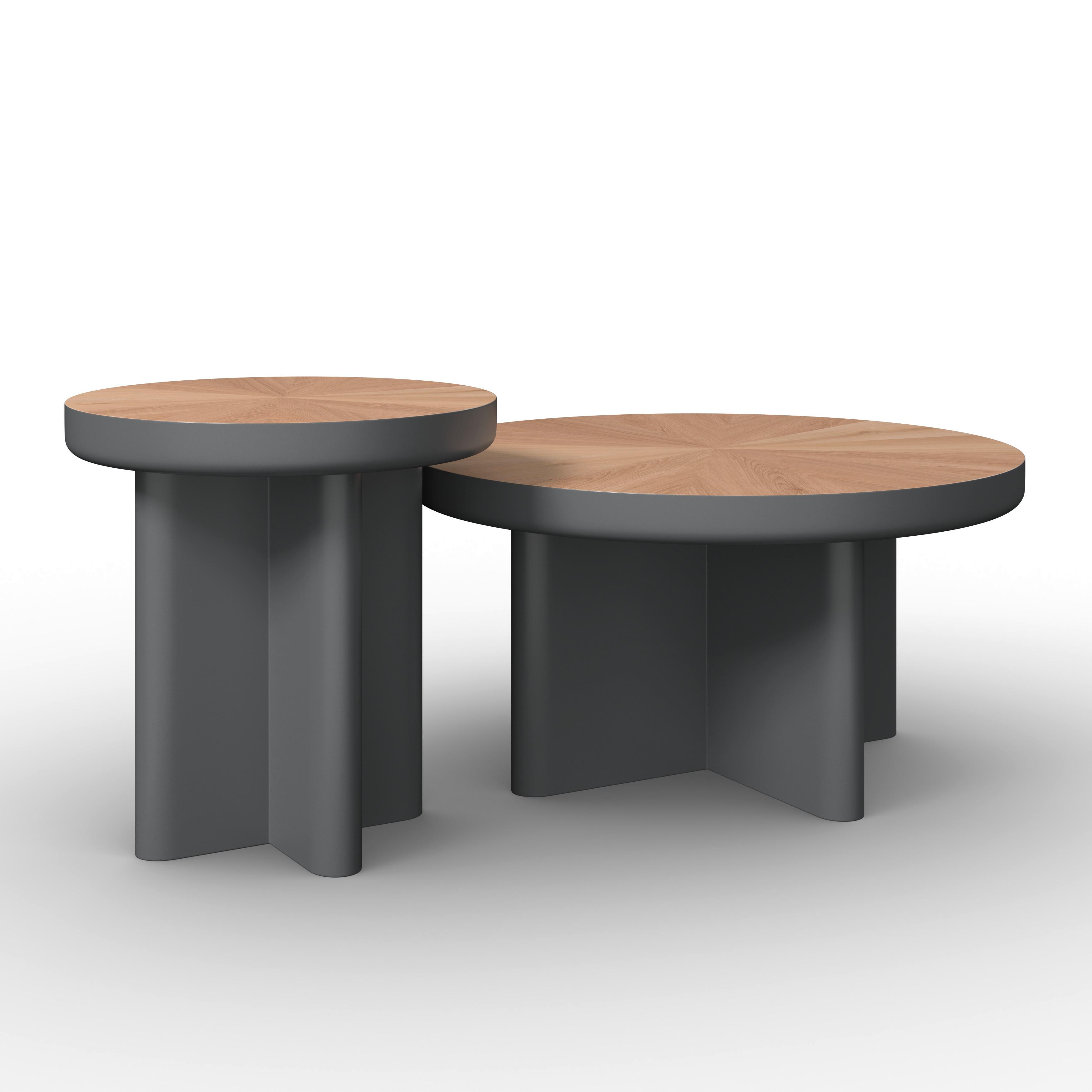 Couchtisch Viola Grau/Eichefarben 2er Set Rund - Eichefarben/Grau, MODERN, Holz/Holzwerkstoff (80/50/80/50/41/51cm) - Bessagi Home