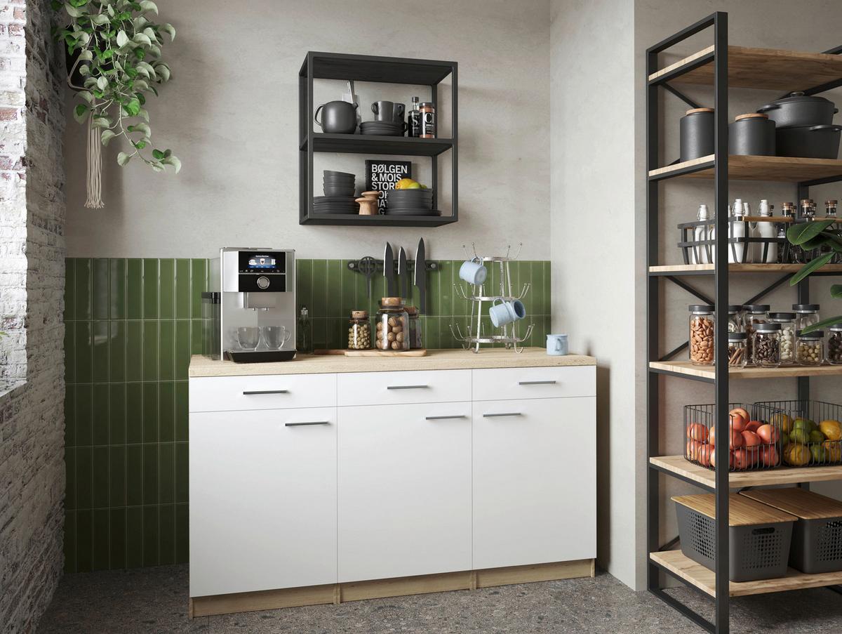 Set Kuhinjskih Spodnjih Omaric Merle, 3 Kos - srebrne barve/barve hrasta, Basics, kovina/leseni material (150/85/60cm) - Respekta