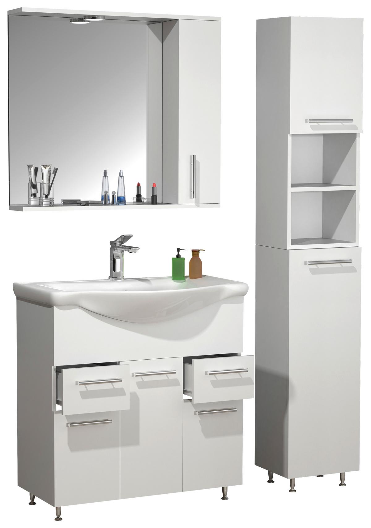 Kopalnica Lisalo Xl, Bela - srebrne barve/bela, Moderno, umetna masa/steklo (105cm) - MID.YOU