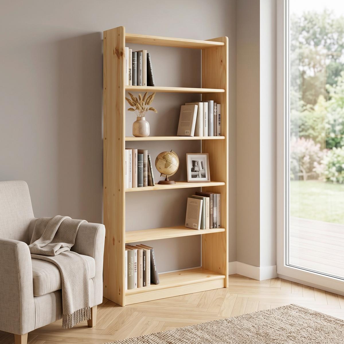Standregal Bücherregal Kiefer Echtholz mit 4 Böden - Naturfarben, Natur, Holz (80/170/30cm) - Livetastic