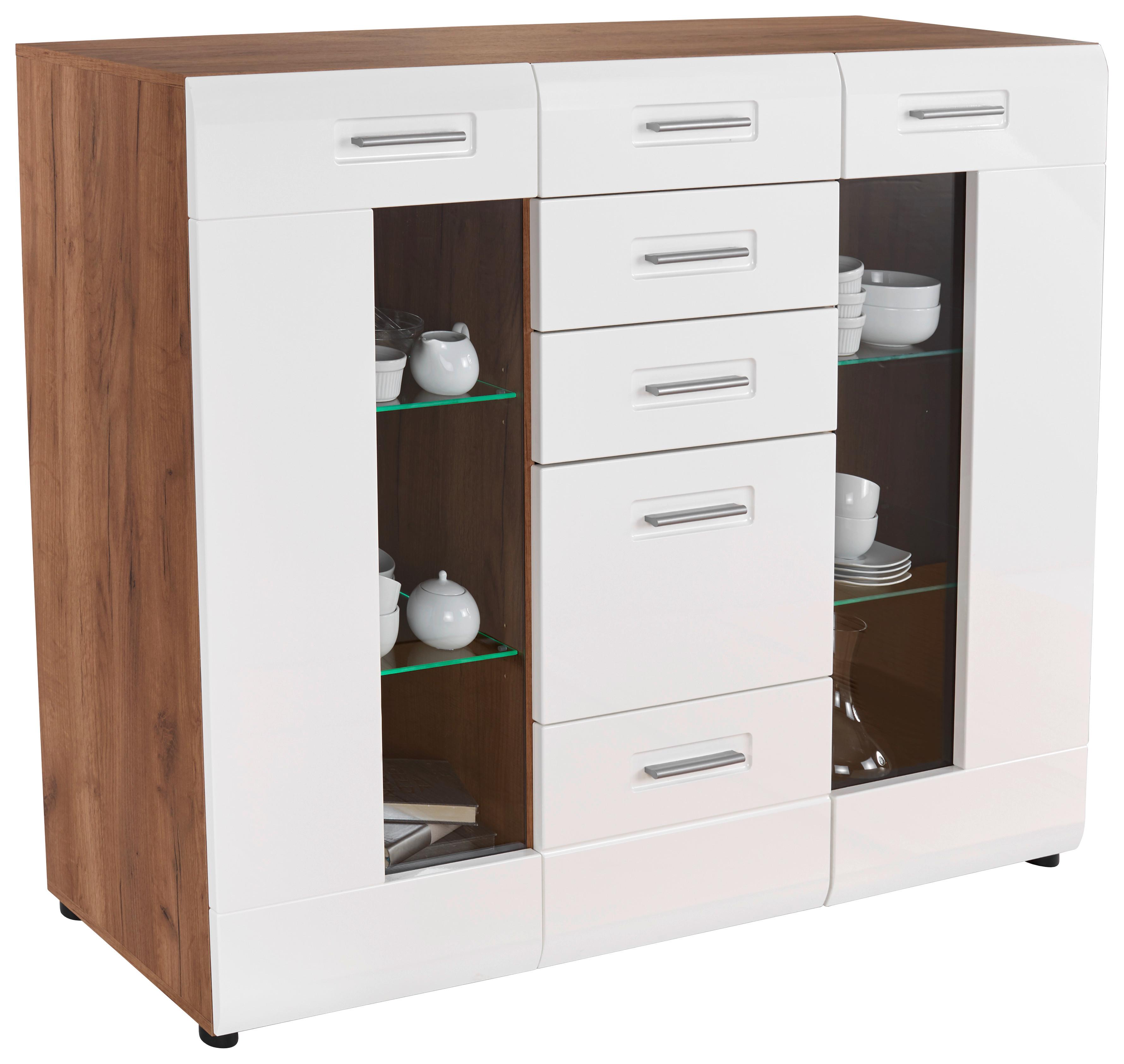 Visoka Komoda Avensis, Bela, Barva Hrasta - barve kroma/črna, Moderno, umetna masa/steklo (150/114,6/43,1cm) - Mömax