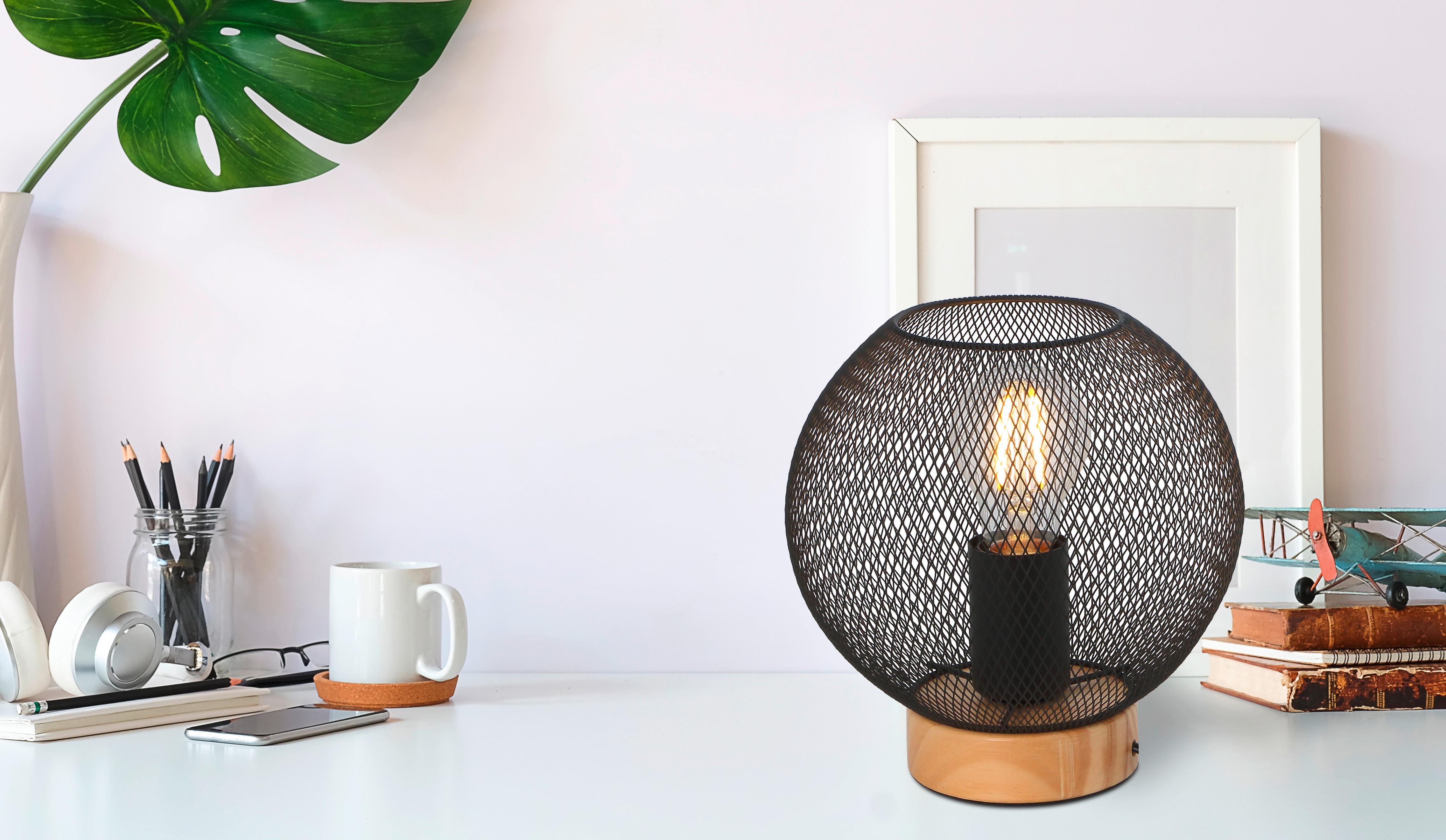 Tischleuchte Pablo max. 40 Watt - Schwarz/Braun, MODERN, Holz/Metall (20/20cm)