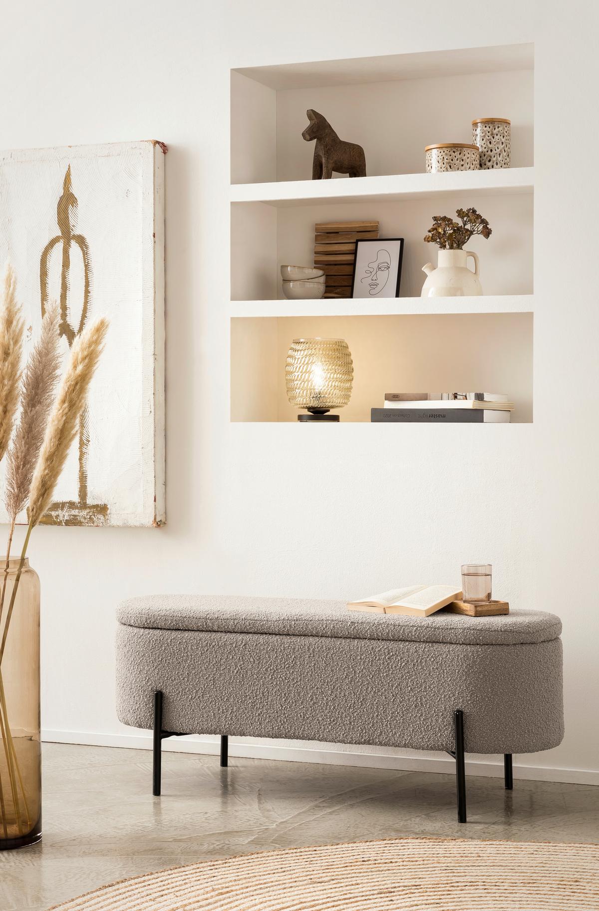 Klop Bouclé, Rjavosiva - rjavosiva/črna, Moderno, kovina/tekstil (110/44/40cm) - Livetastic