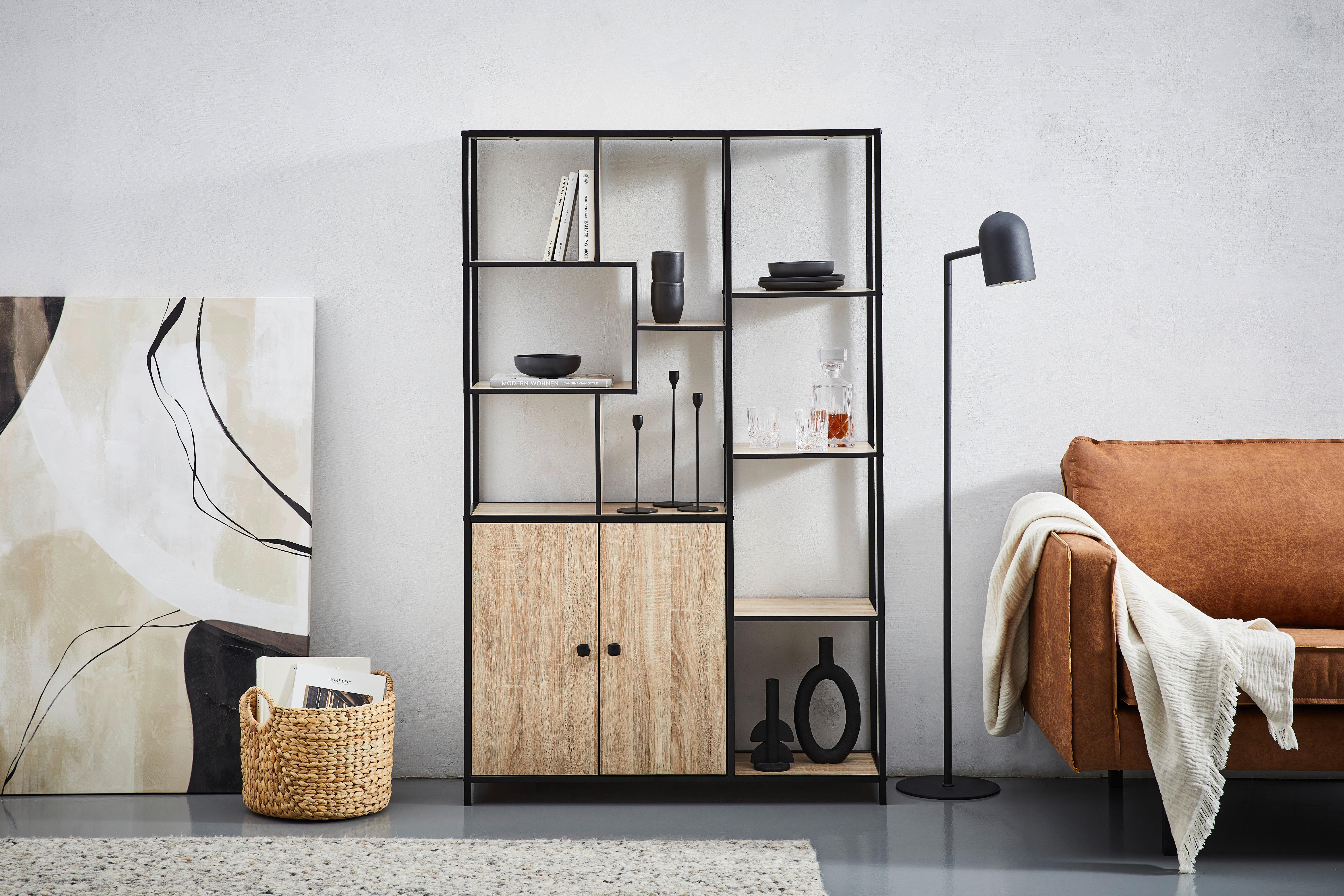 REGAŁ ALICANTE - naturalny/czarny, Modern, metal/drewno (100/160/30cm) - PBJ