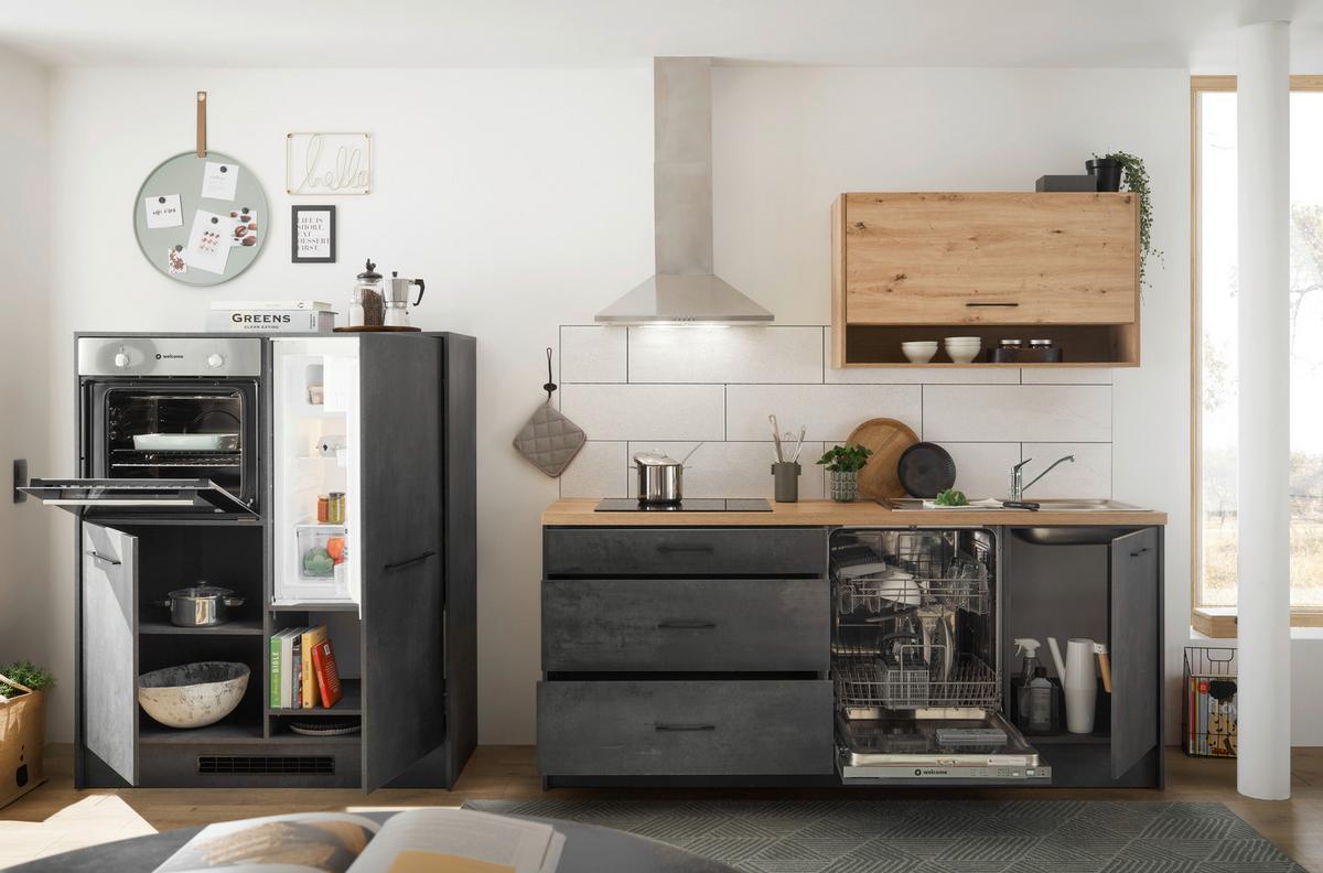 Kuhinjski Blok Brez Aparatov Toronto, Antracit, 203 + 123cm - črna/siva, Design, kovina/leseni material (203-123cm) - MID.YOU