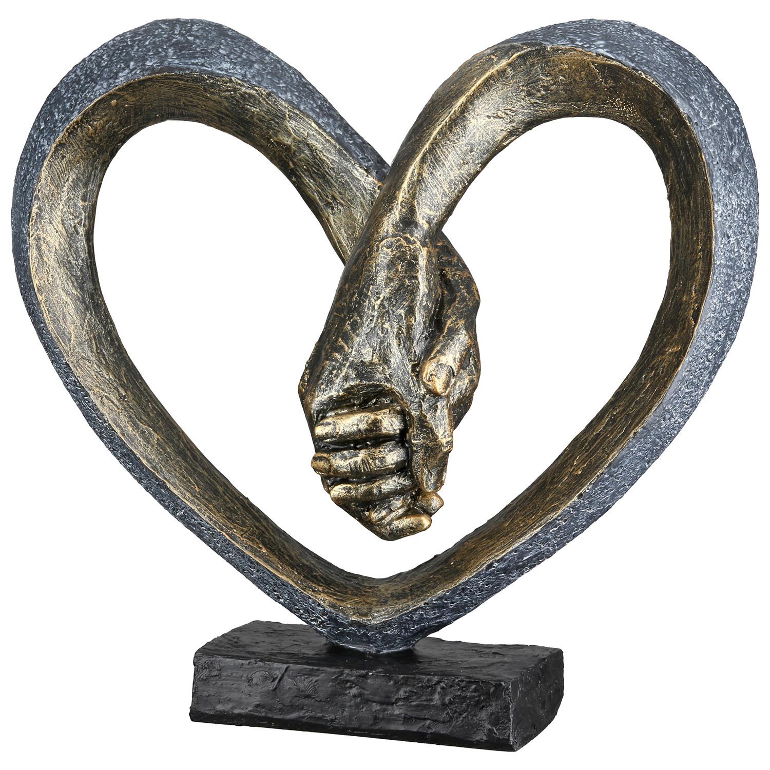 Skulptur Hand in Hand Grau/Bronzefarben - Bronzefarben/Grau, Basics, Kunststoff (26/24,5/10cm)