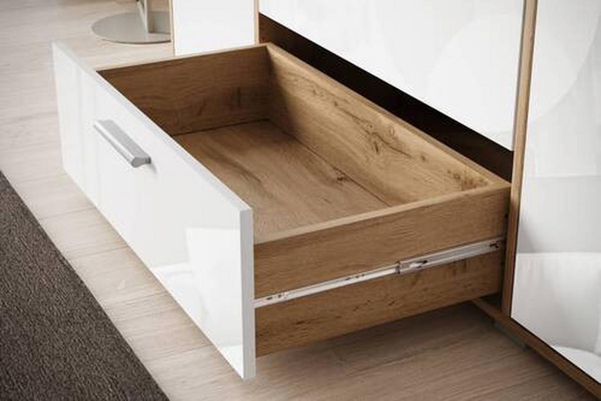 Sideboard Bogota ca. 150x68 cm Eiche/Weiß - Weiß Hochglanz/Eiche Wotan, Basics, Holzwerkstoff/Kunststoff (150/68/40cm) - MID.YOU