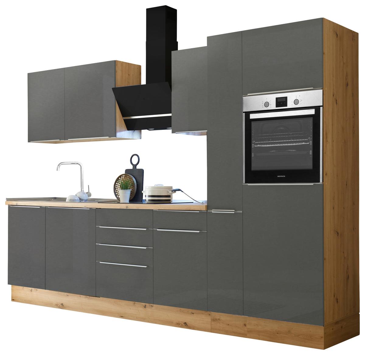 Küchenblock Marleen m. Geräten Grau B: ca. 310 cm - Anthrazit/Alufarben, LIFESTYLE, Holzwerkstoff/Kunststoff (310/211/60cm) - Respekta