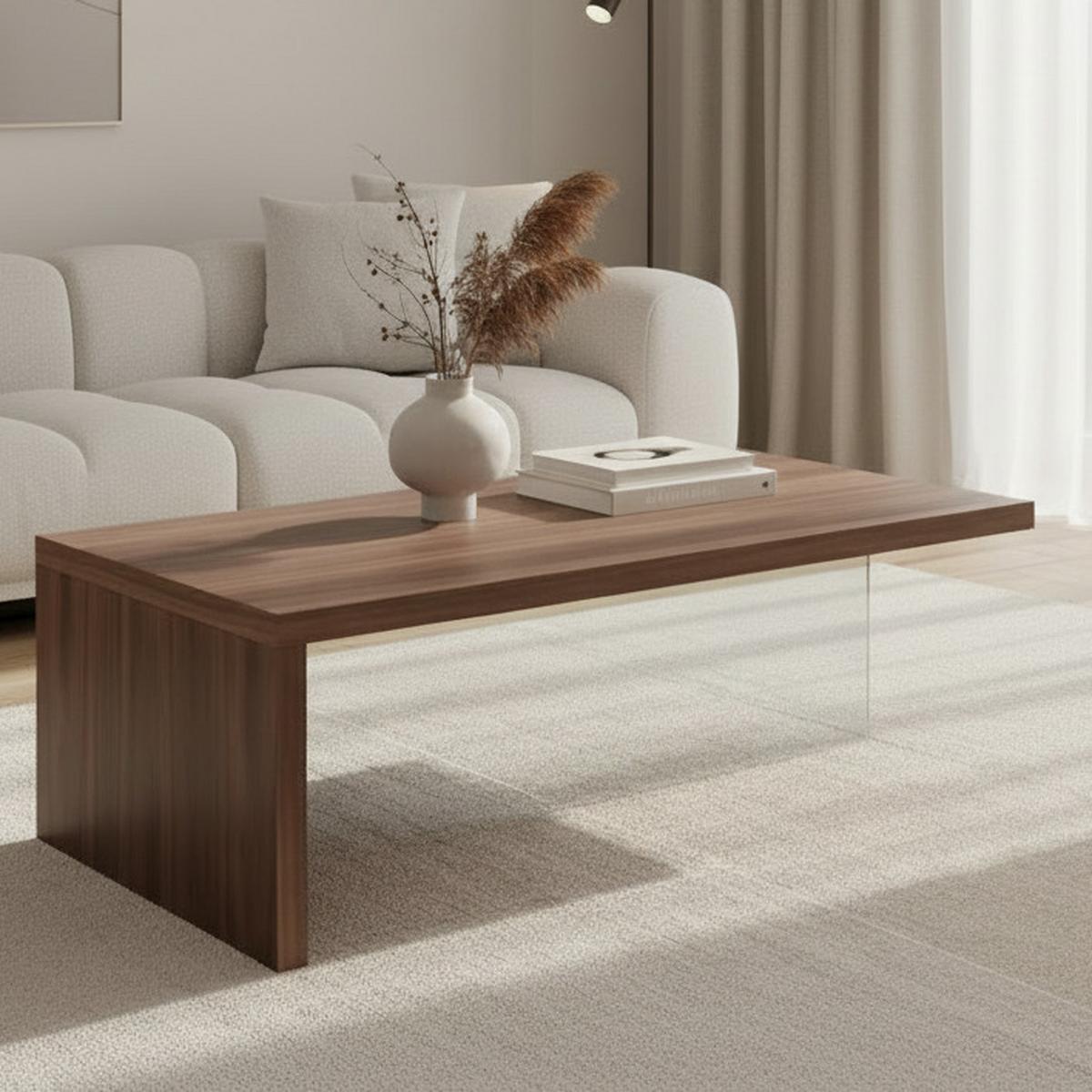 Couchtisch Nayla Walnussfarben MDF/Glas - Klar/Walnussfarben, MODERN, Glas/Holz (110/38/60cm) - Bessagi Home