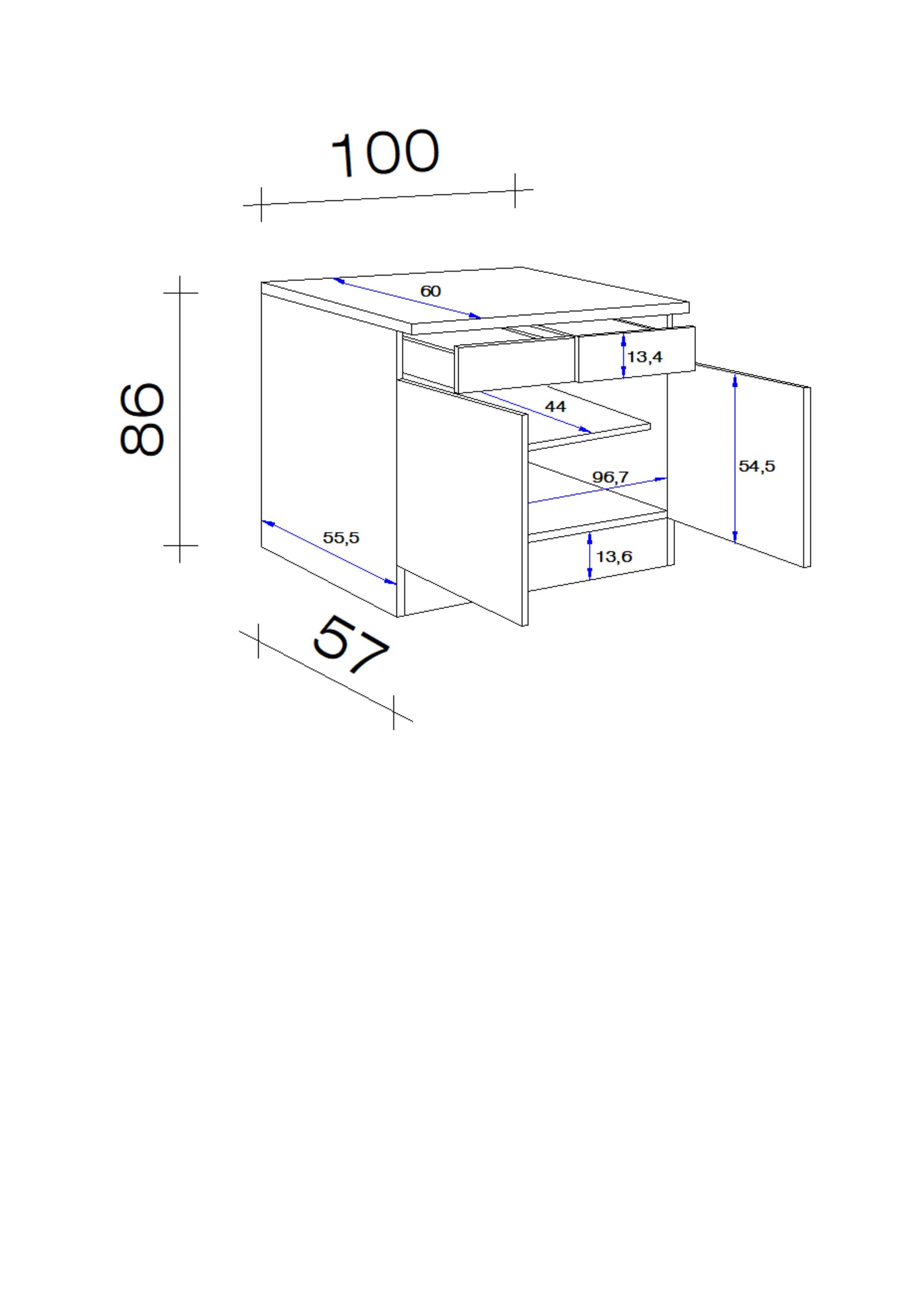 Küchenunterschrank Anthrazit/Eiche - Edelstahlfarben/Eichefarben, MODERN, Holzwerkstoff/Metall (100/86/60cm) - FlexWell