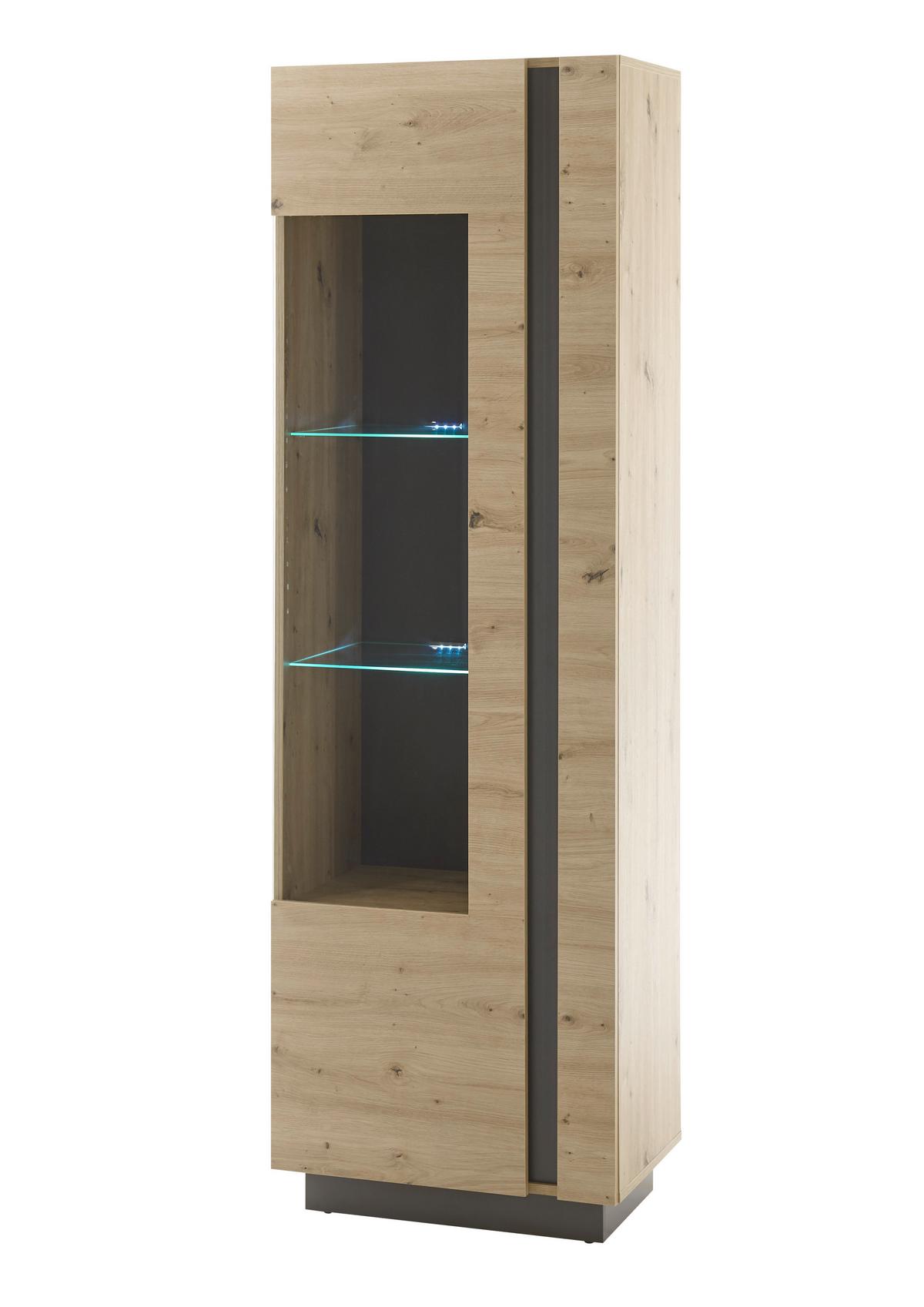 Wohnwand Clair Graphitfarben/Eiche Artisan - Graphitfarben/Eiche Artisan, Design, Glas/Holzwerkstoff (290/194/40cm) - MID.YOU