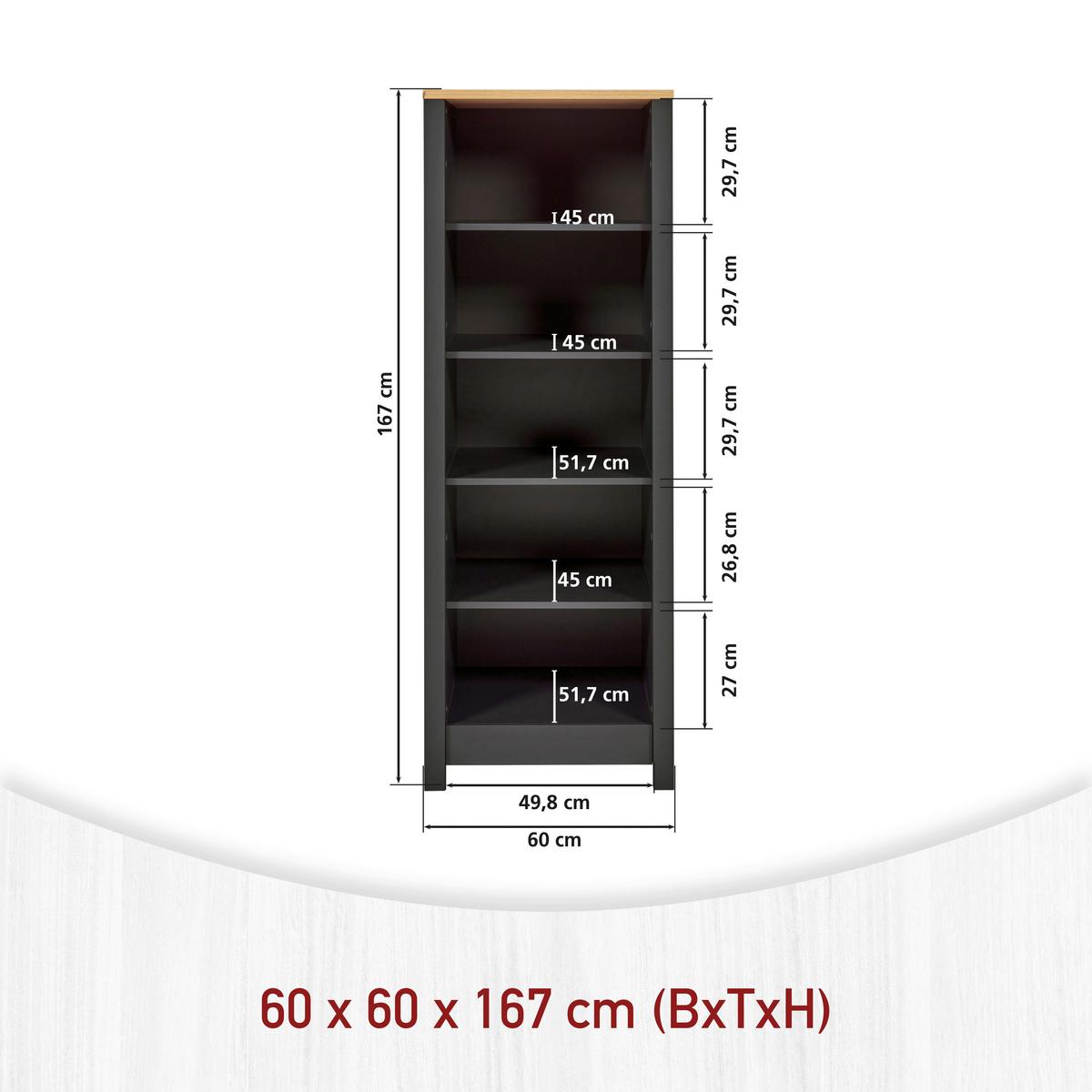 Standregal Venet, Anthrazit/Artisan Eiche - Anthrazit/Eiche Artisan, ROMANTIK / LANDHAUS, Holzwerkstoff (60/167/60cm) - Mömax