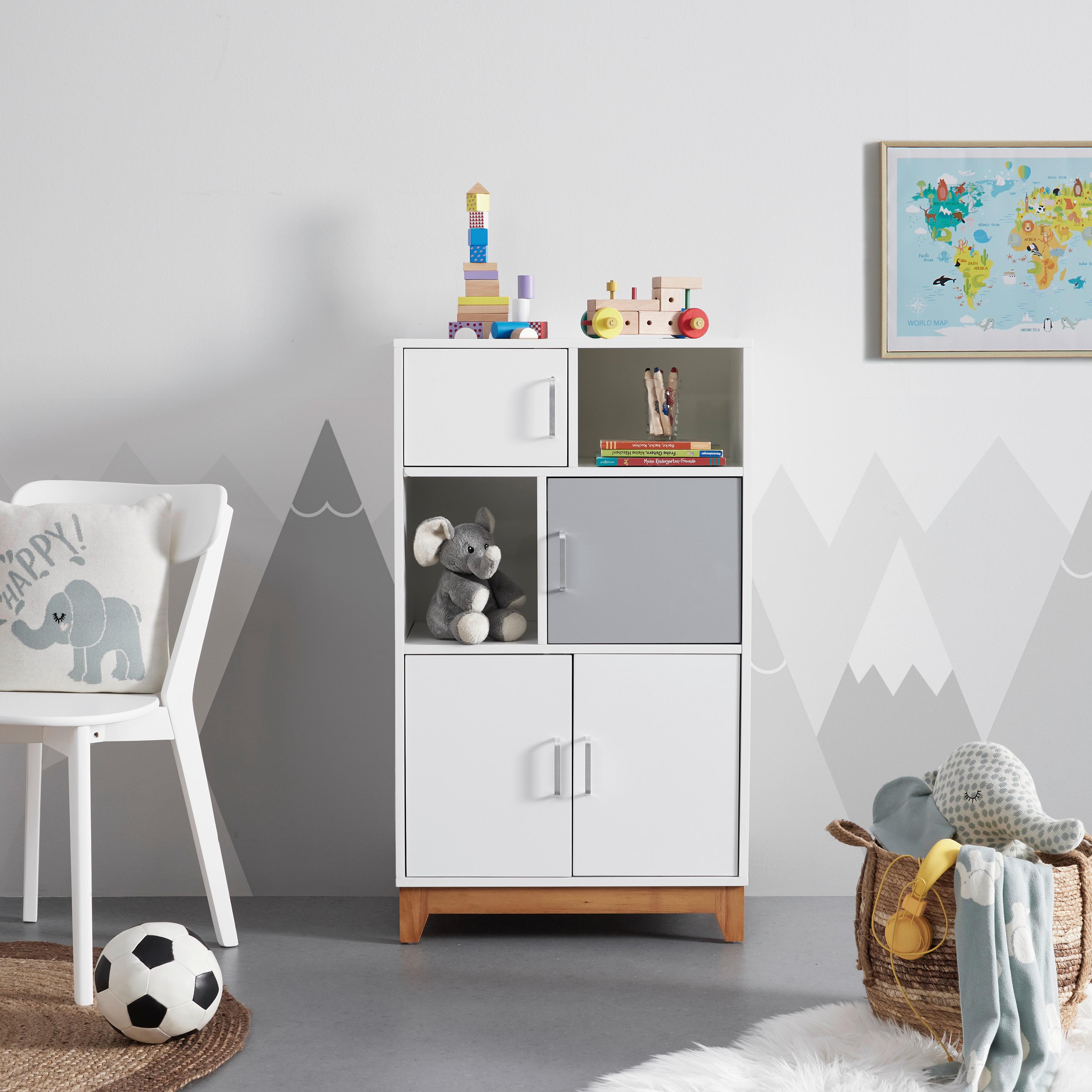 Kommode für Kinder Danny Weiß/Grau ca. 60x103x34 cm - Silberfarben/Weiß, MODERN, Holz/Holzwerkstoff (60/103/34cm) - Bessagi Kids