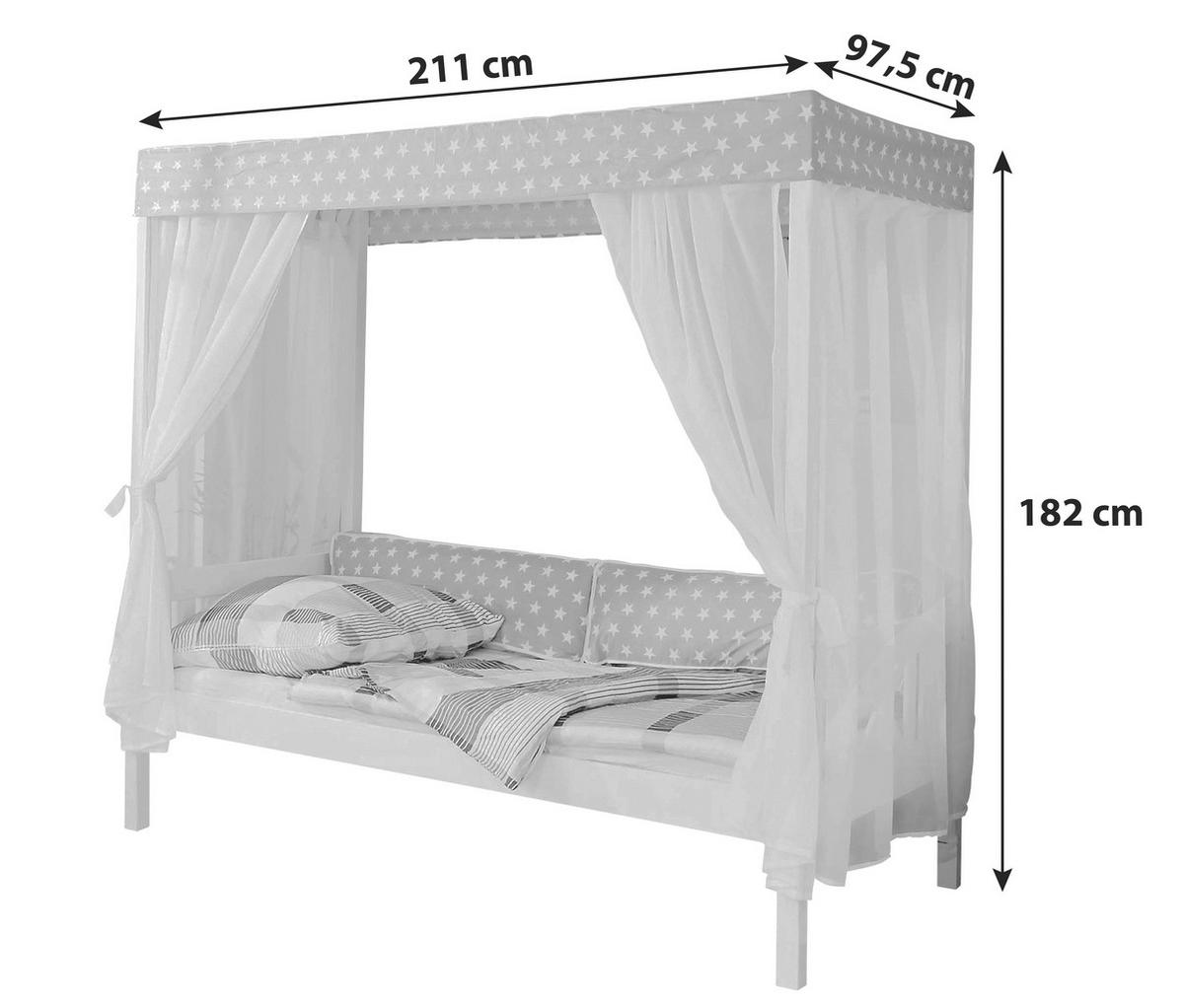 Postelja Z Baldahinom Lino, 90x200, Bela, Roza - roza/bela, Moderno, les (90/200cm) - MID.YOU