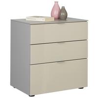 Nachtkästchen in Hellgrau/Sandfarben - Sandfarben/Alufarben, Modern, Glas/Holzwerkstoff (58/63/40cm) - Premium Living