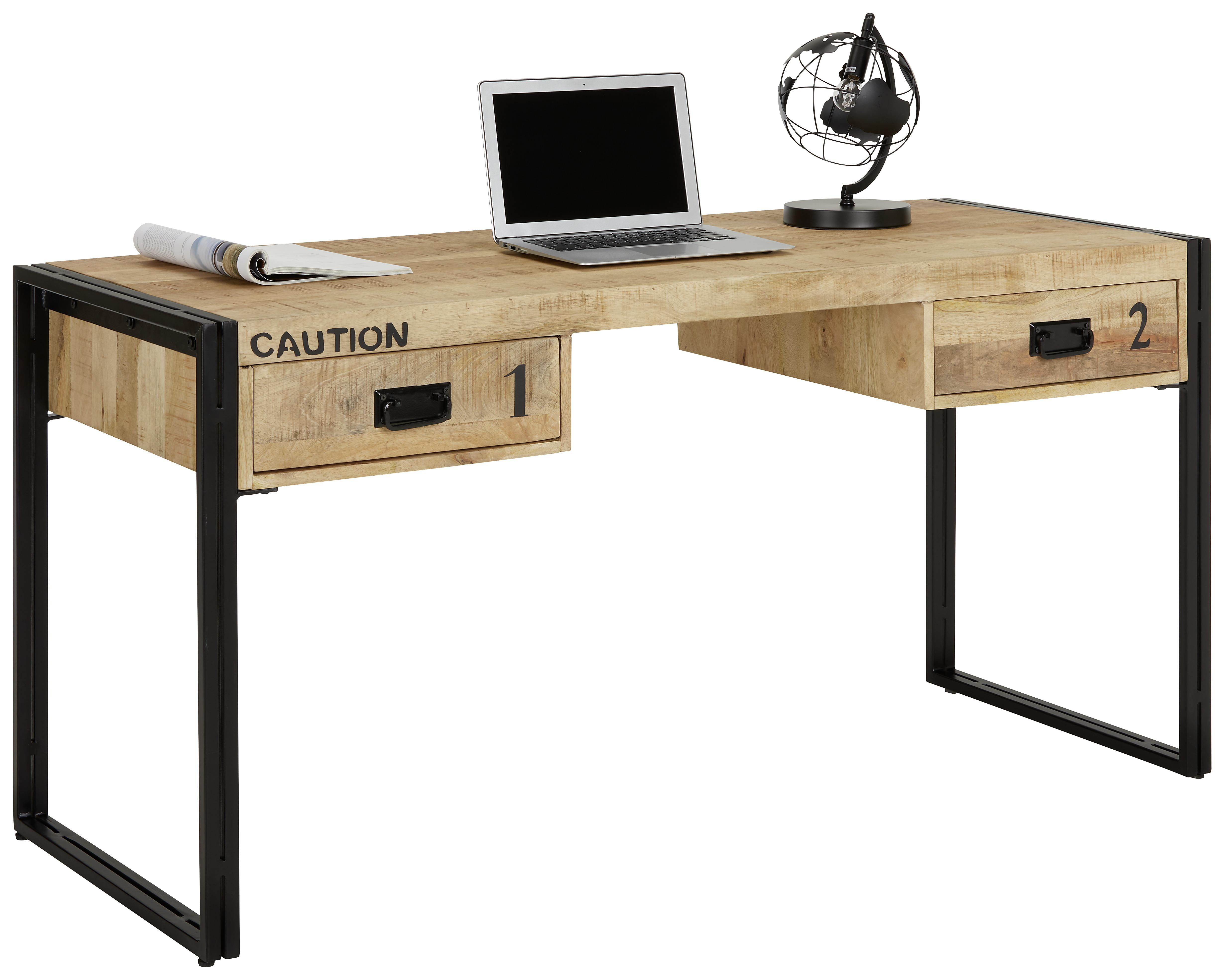 Schreibtisch in Schwarz/Natur - Schwarz, MODERN, Holz/Metall (150/77/60cm) - Based