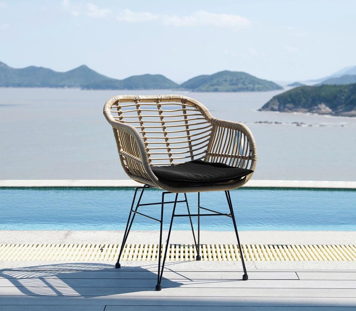 Gartensessel-Set 2-er-Set Naturfarben/Schwarz - Schwarz/Naturfarben, Design, Kunststoff/Metall (58/80/59cm) - Gardenson