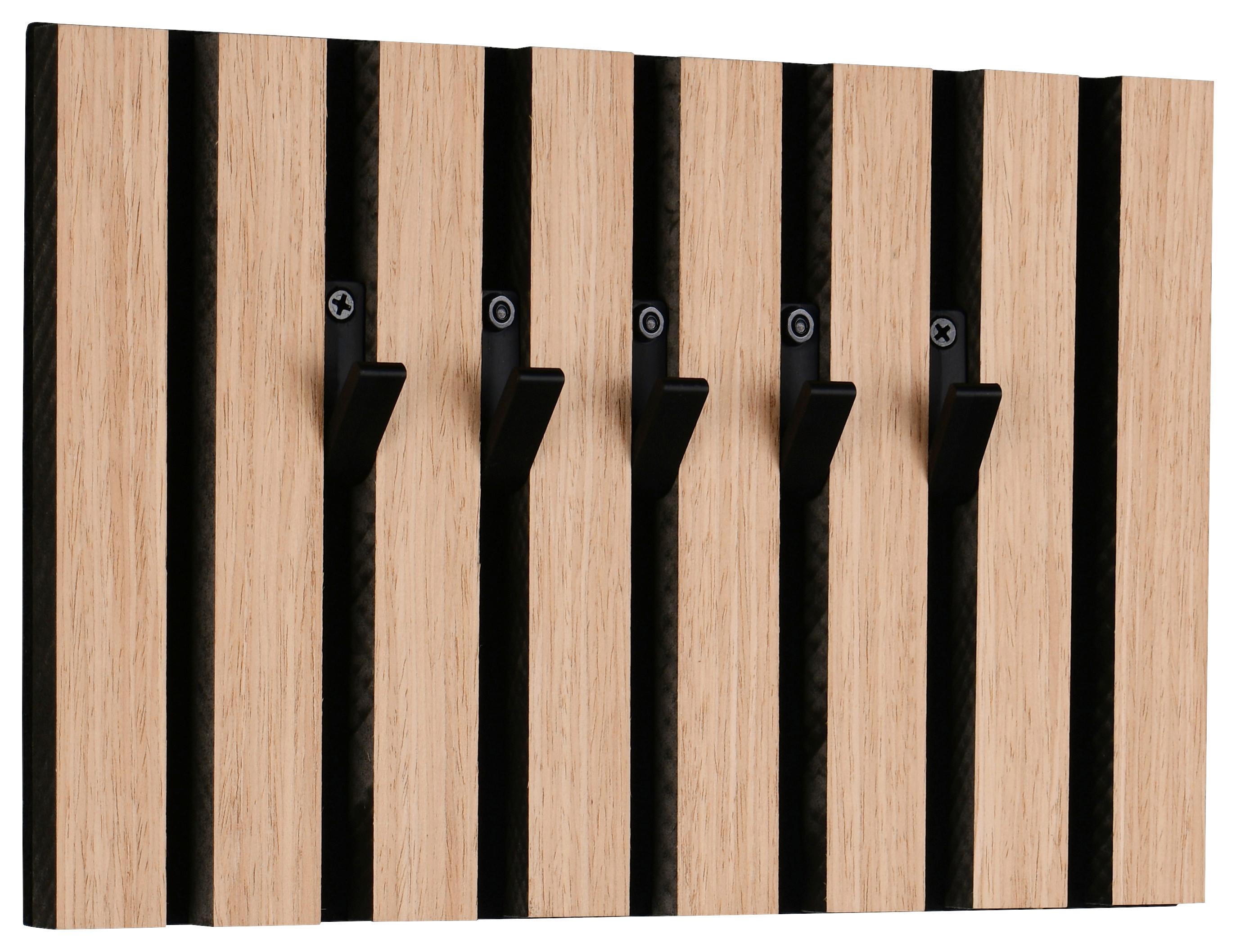 Schlüsselboard Grace Schwarz/Eiche inkl. 5 Haken - Schwarz, MODERN, Holzwerkstoff/Textil (31/20/2cm) - Mömax