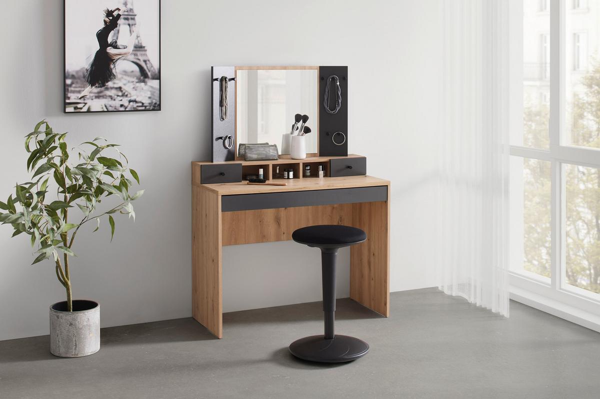 Schminktisch Eva I in Eiche/Anthrazit - Modern, Glas/Holzwerkstoff (100/140/45cm) - Mömax