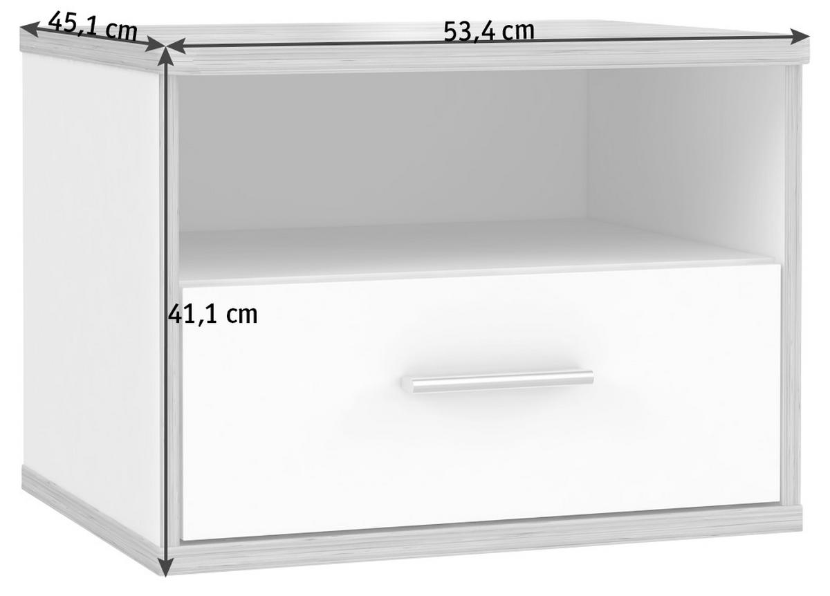 Nočna Omarica Tess, Bela, Barva Hrasta - barve hrasta/bela, Moderno, kovina/umetna masa (53,4/41,1/45,1cm) - Xora