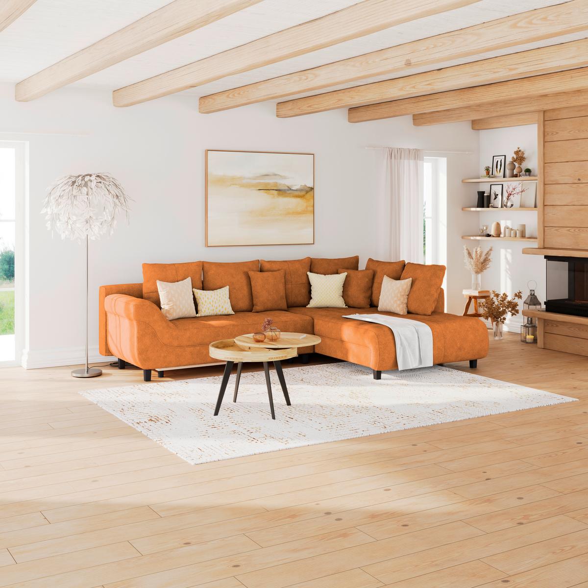 Kutna Garnitura Mendoza - narančasta/siva, Design, tekstil/drvo (309/197cm) - Modern Living