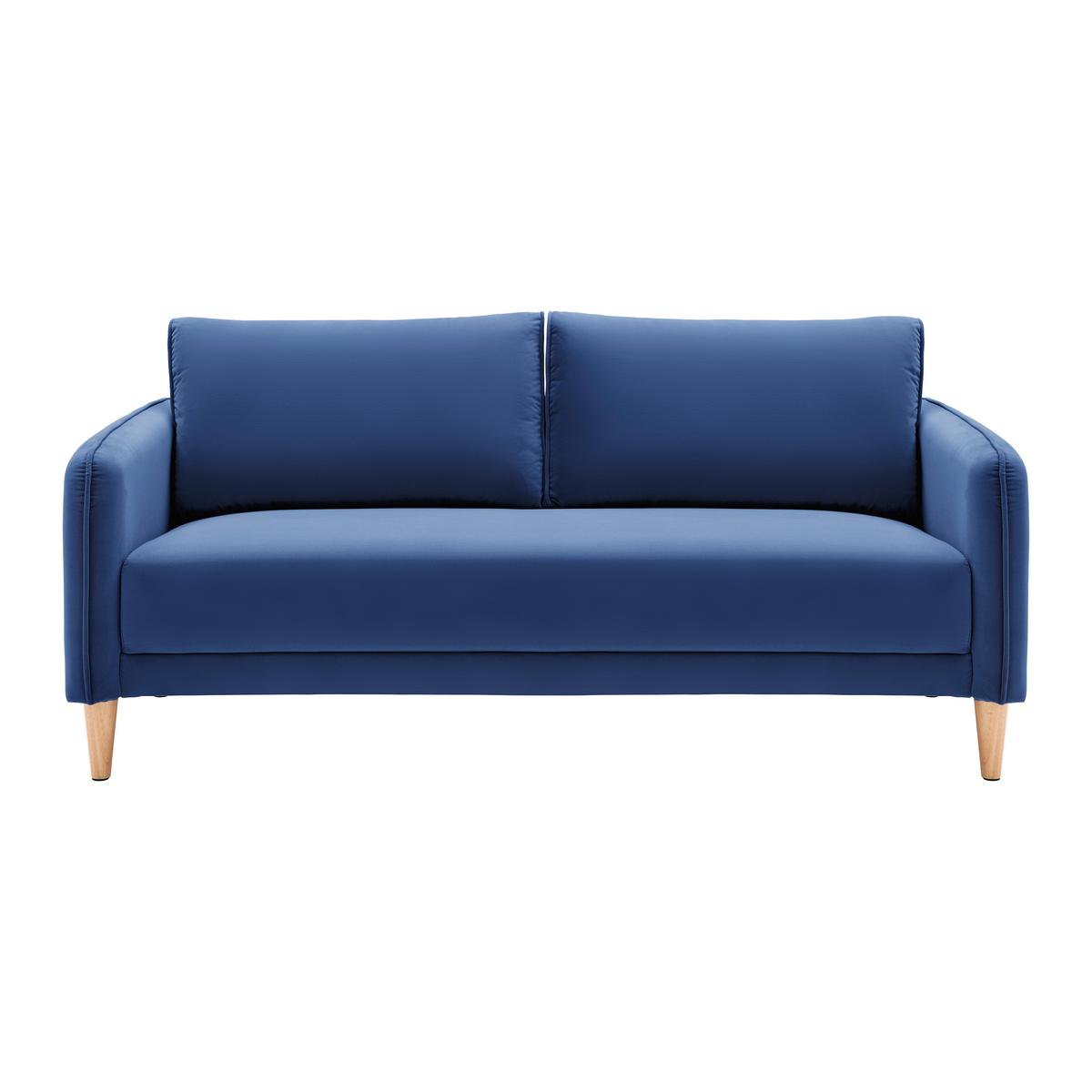 Sofa Livia Blau Samt - Dunkelblau/Naturfarben, MODERN, Holz/Textil (176/78/76cm) - Bessagi Home