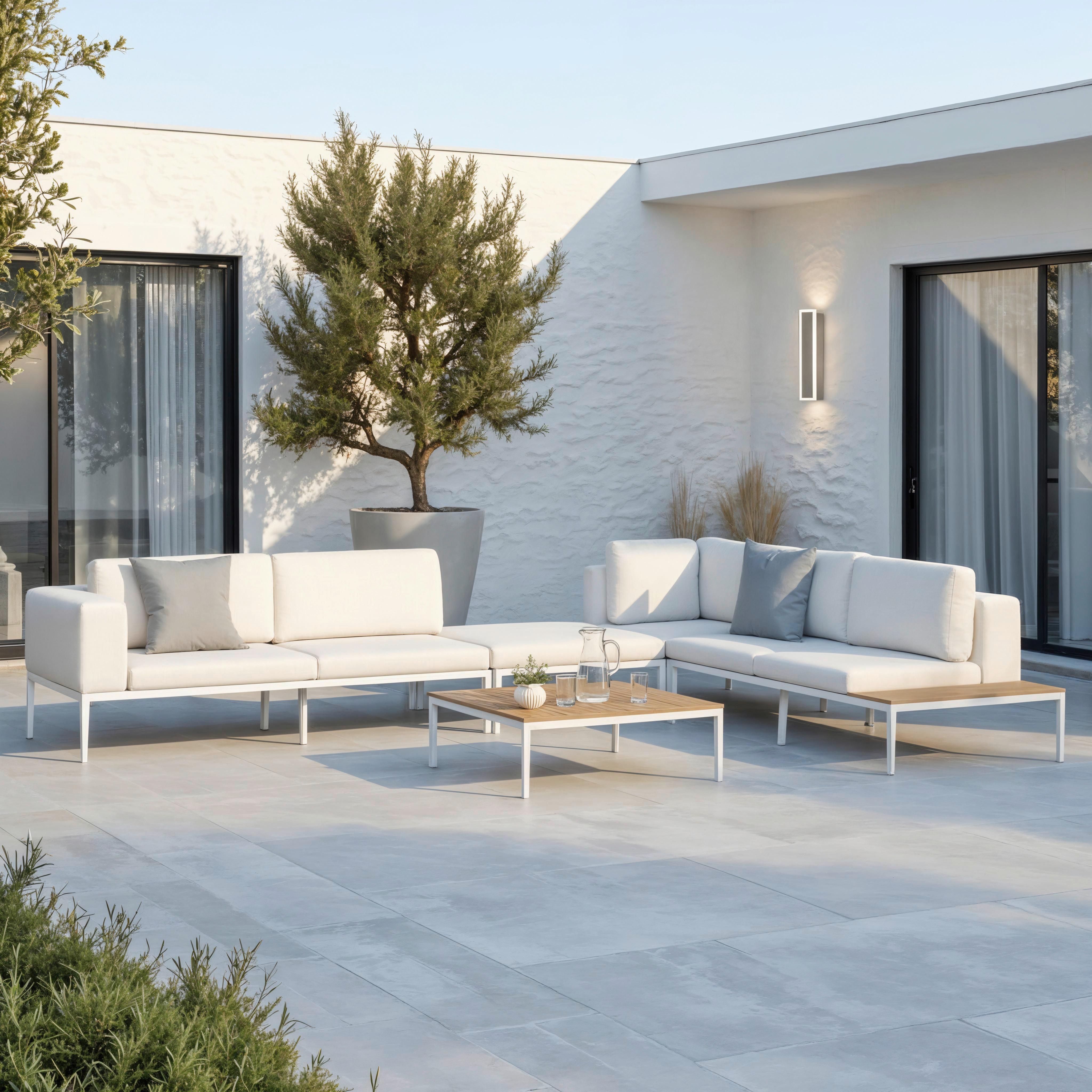 Loungegarnitur Änna Creme Outdoorstoff/Metall +Abdeckung - Creme/Naturfarben, MODERN, Kunststoff/Textil (270/68/90cm) - Bessagi Garden