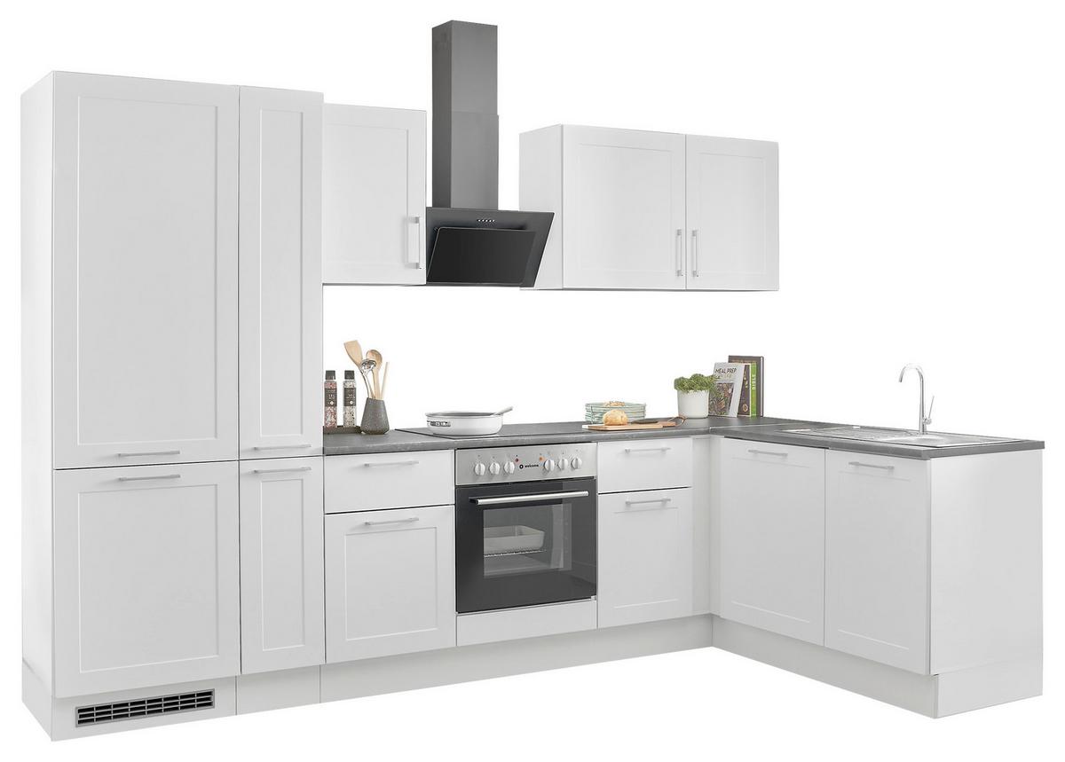 Eckküche Marseille mit Geräten ca. 310x175 cm Weiß - Chromfarben/Anthrazit, Design, Holzwerkstoff/Metall (310/175cm) - P & B