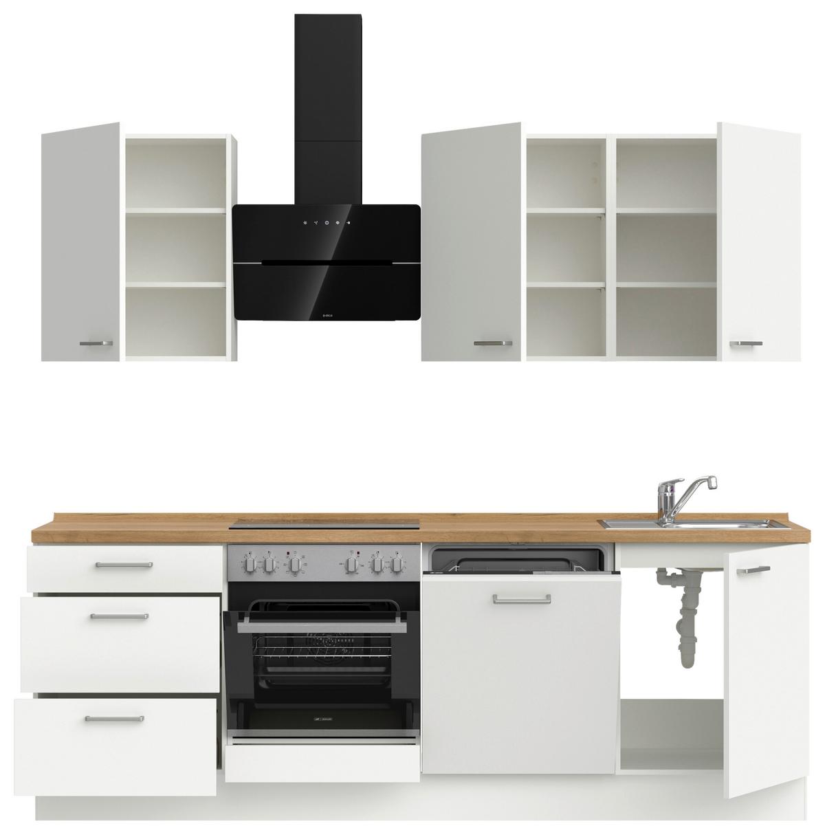 Küchenleerblock Touch High o. Geräte Weiß - Edelstahlfarben/Eichefarben, MODERN, Holzwerkstoff/Metall (240cm) - Nobilia
