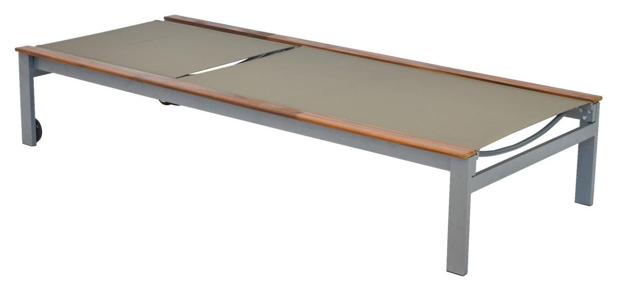 Gartenliege Naxos ca. 198x84cm Alu/Akazie massiv - Beige/Silberfarben, MODERN, Holz/Metall (198/103/84cm) - Gardenson