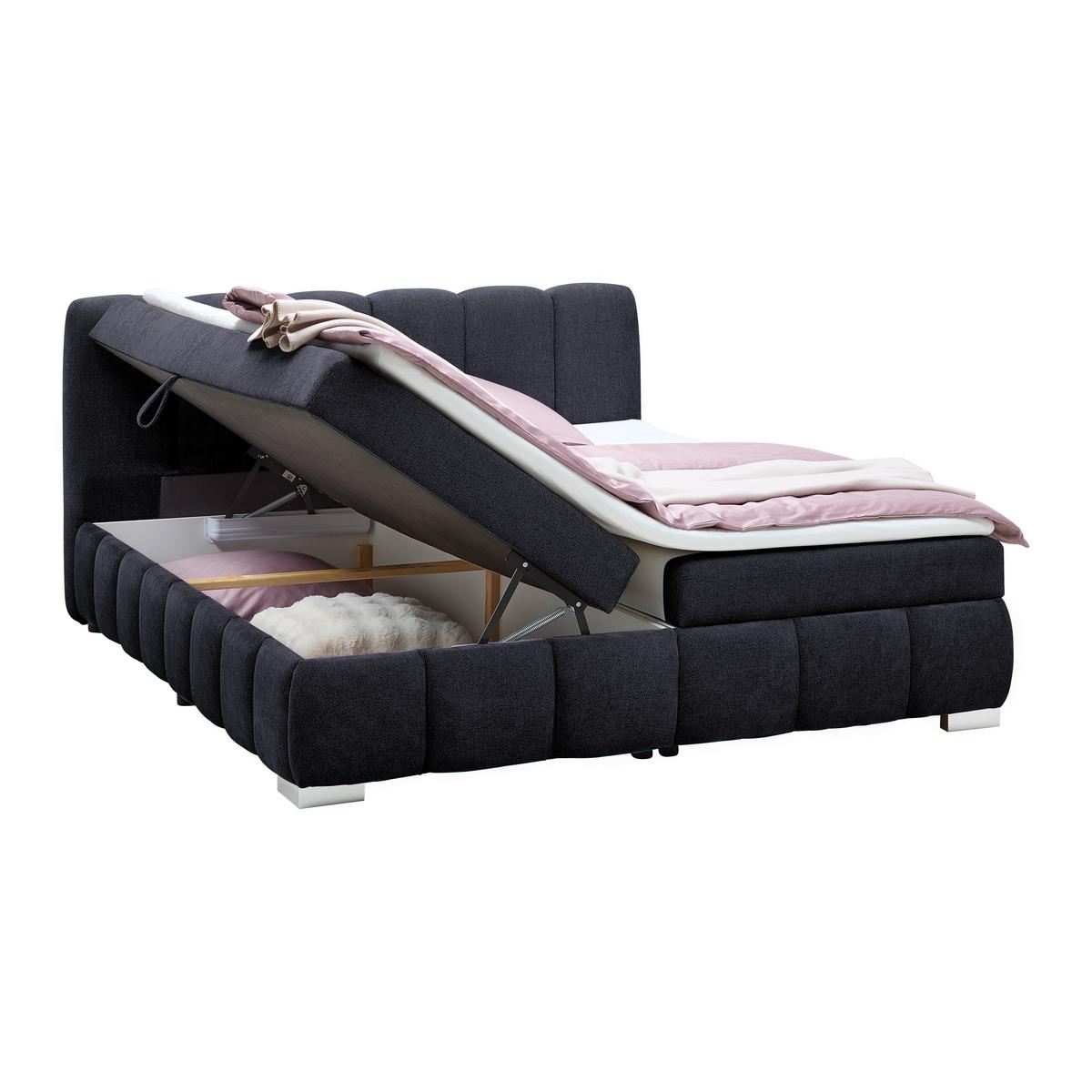 Boxbett Elaris Schwarz ca. 140x200cm - Chromfarben/Schwarz, KONVENTIONELL, Kunststoff/Textil (140/200cm) - Mömax