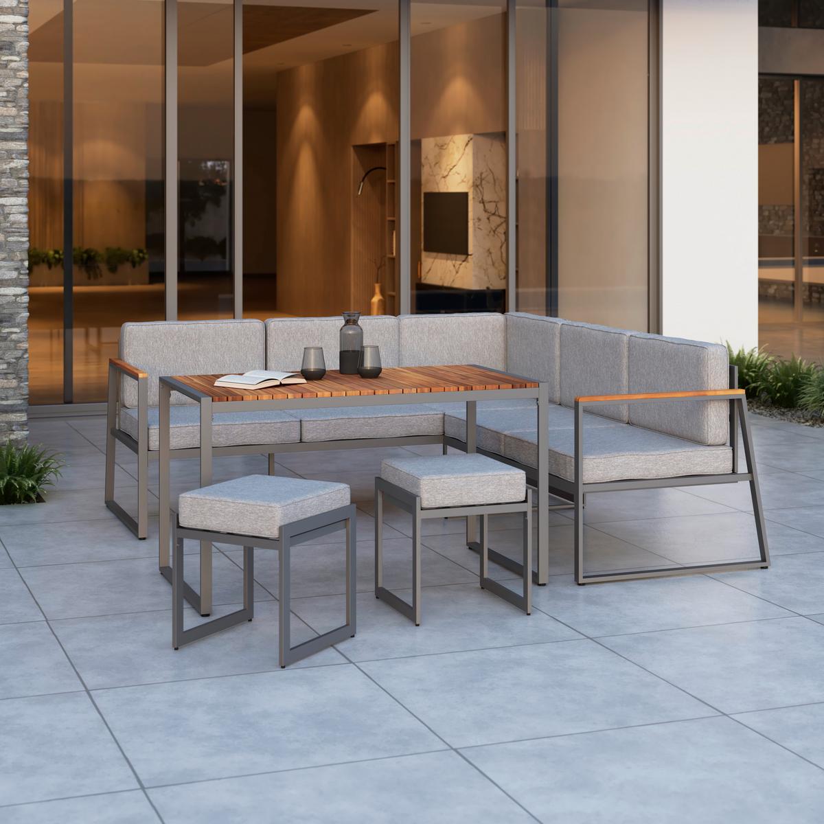 Lounge Garnitura Luzern, Siva, Akacija, 5-Delno - siva/naravne barve, Moderno, kovina/tekstil (190/190cm) - Beldano