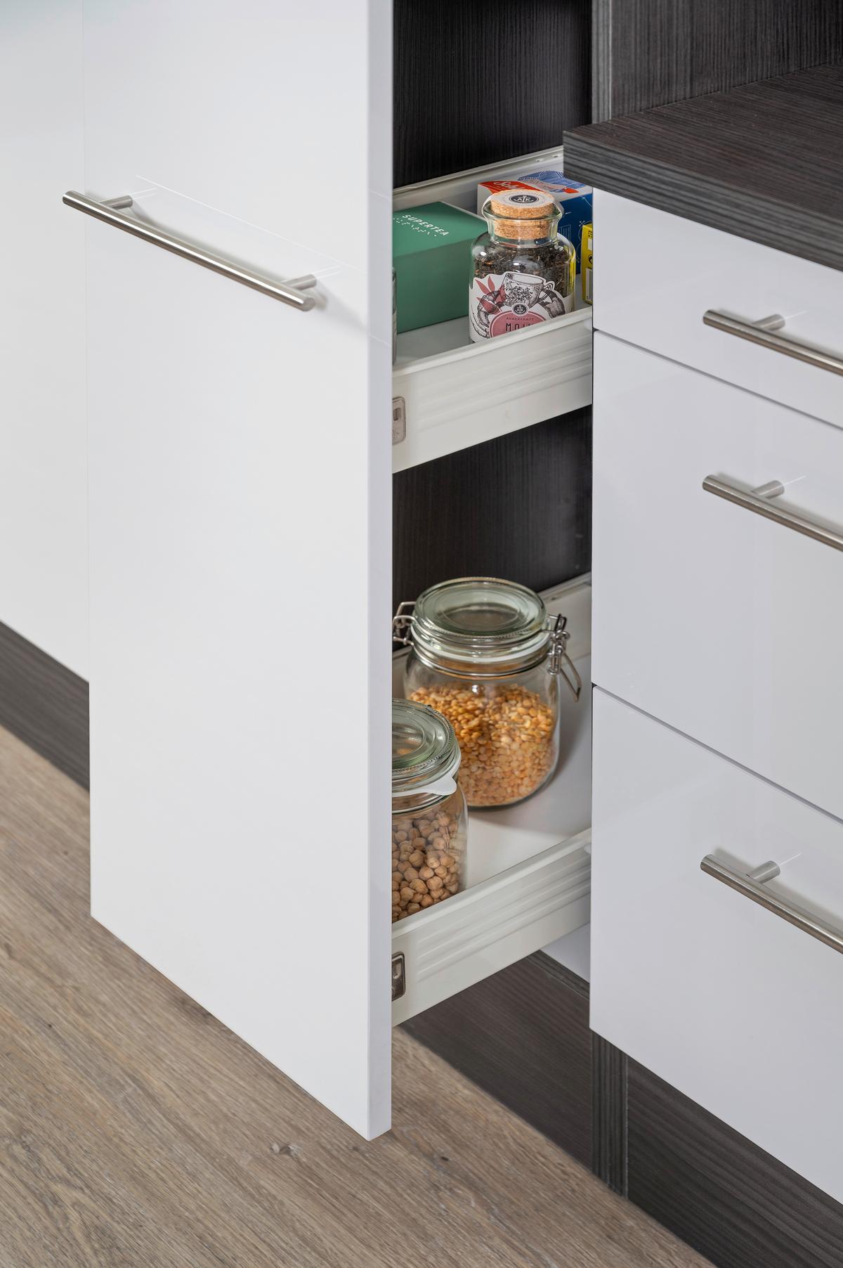 Küchenzeile Grau Hochglanz mit Geräte B: ca. 240 cm - Alufarben/Grau, Basics, Holzwerkstoff (240cm) - Respekta