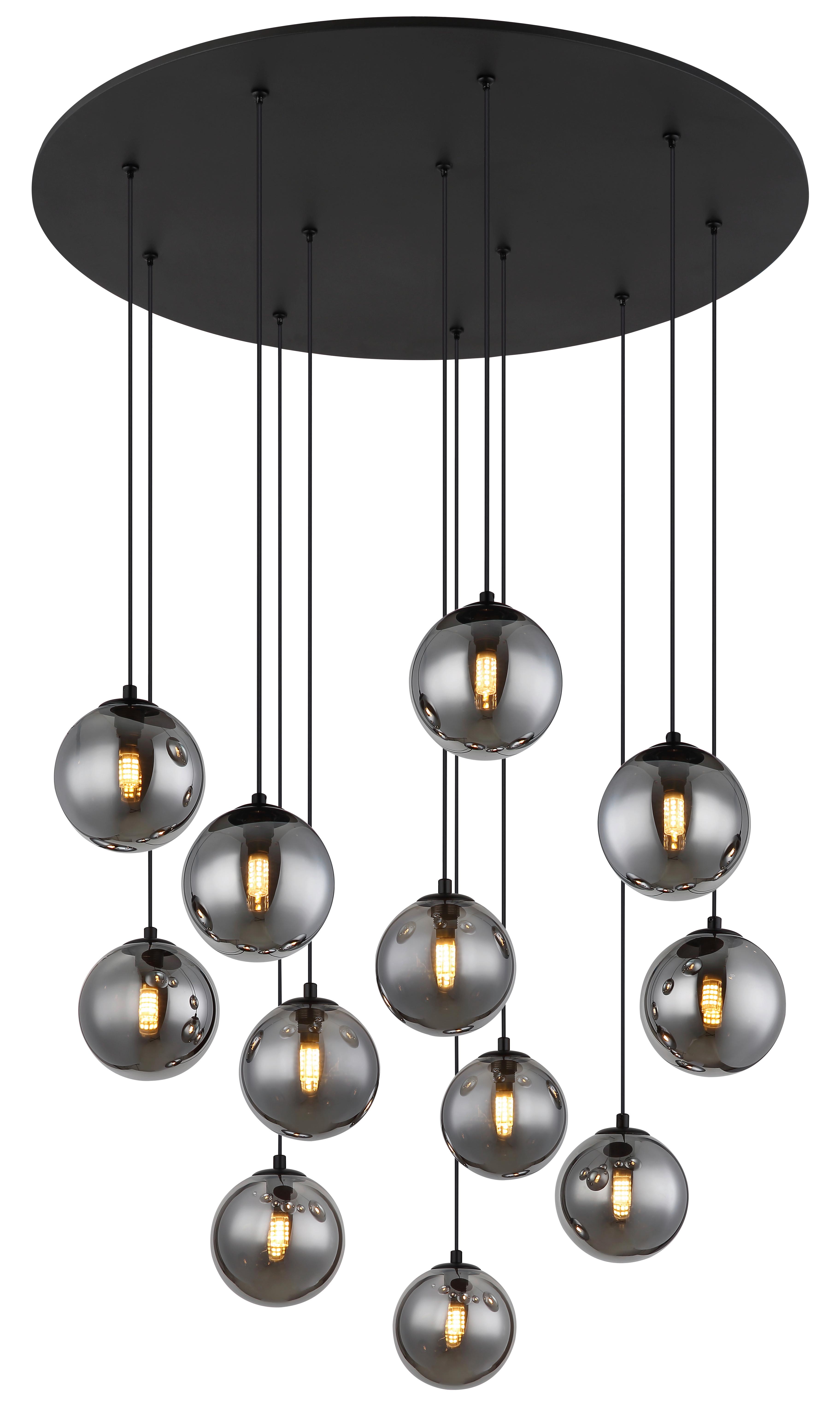 LED-HÄNGELEUCHTE 56133-12D1 RIHA - Schwarz, Design, Glas/Kunststoff (75/120cm) - Globo