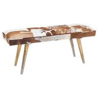 Sitzbank "WL5.103", weiss/braun - Braun/Weiß, Natur, Holz/Fell (120/52/40cm) - MID.YOU