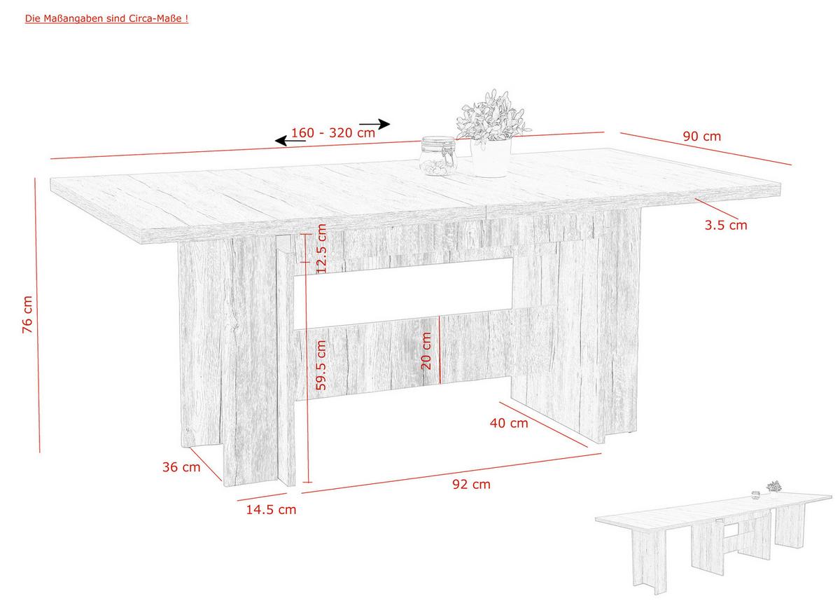 TISCHGRUPPE LIA II G - Eichefarben/Anthrazit, MODERN, Holz/Textil (160-320/76/90cm) - MID.YOU