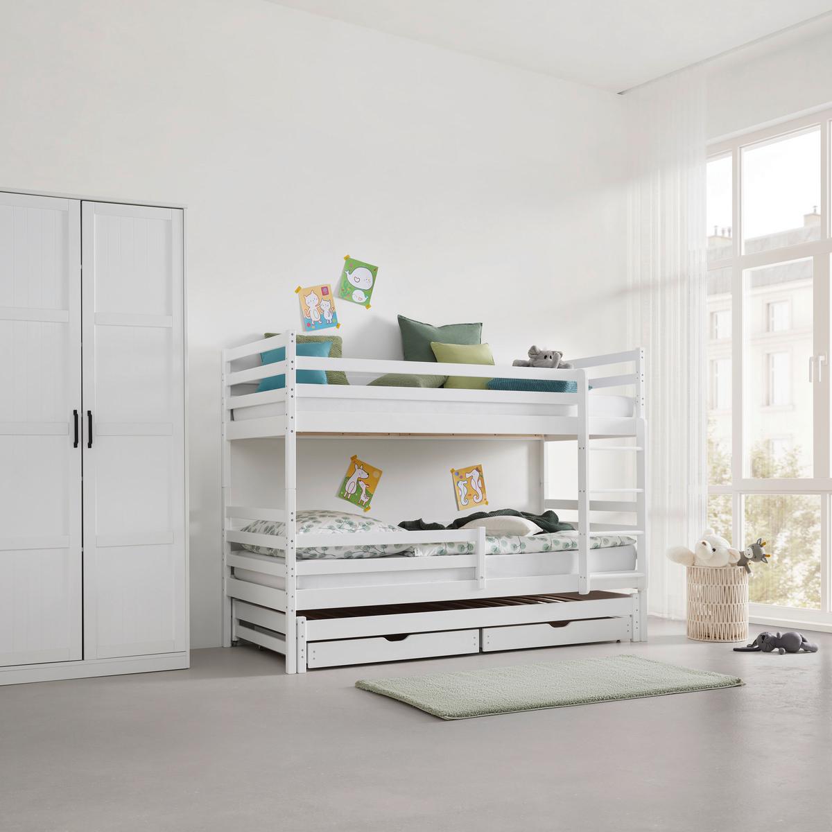Etagenbett Mila Weiss ca. 90x200cm - Weiss/Birkefarben, Holz (90/200cm) - Mömax
