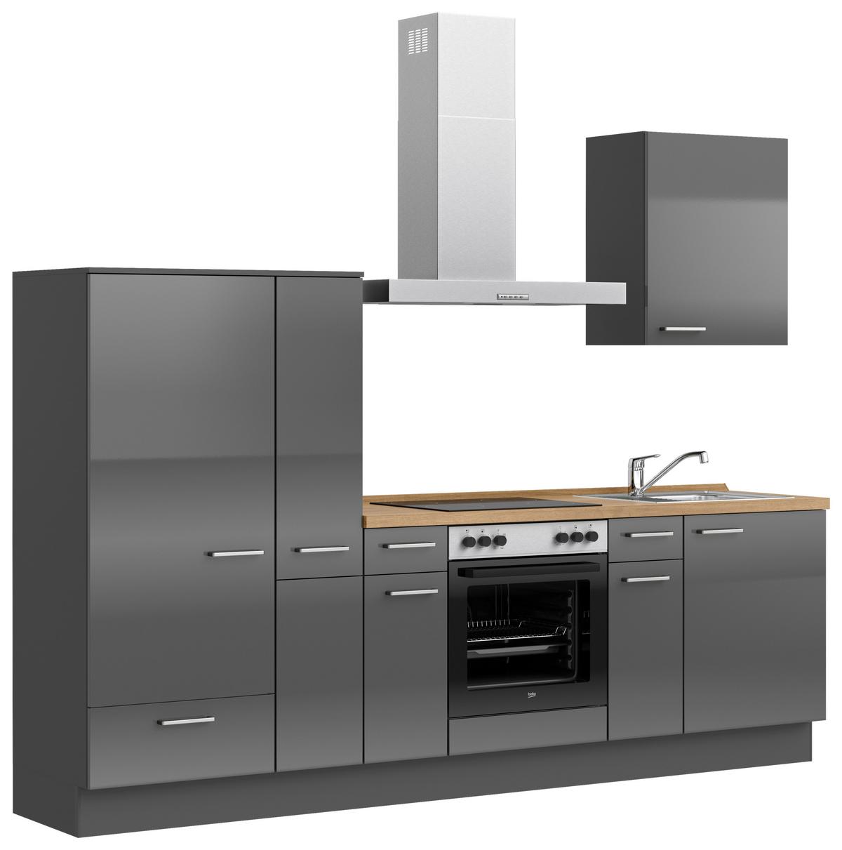 Küchenblock Flash Low m. Geräten Schieferfarben - Schieferfarben/Edelstahlfarben, MODERN, Holzwerkstoff/Metall (270cm) - Nobilia