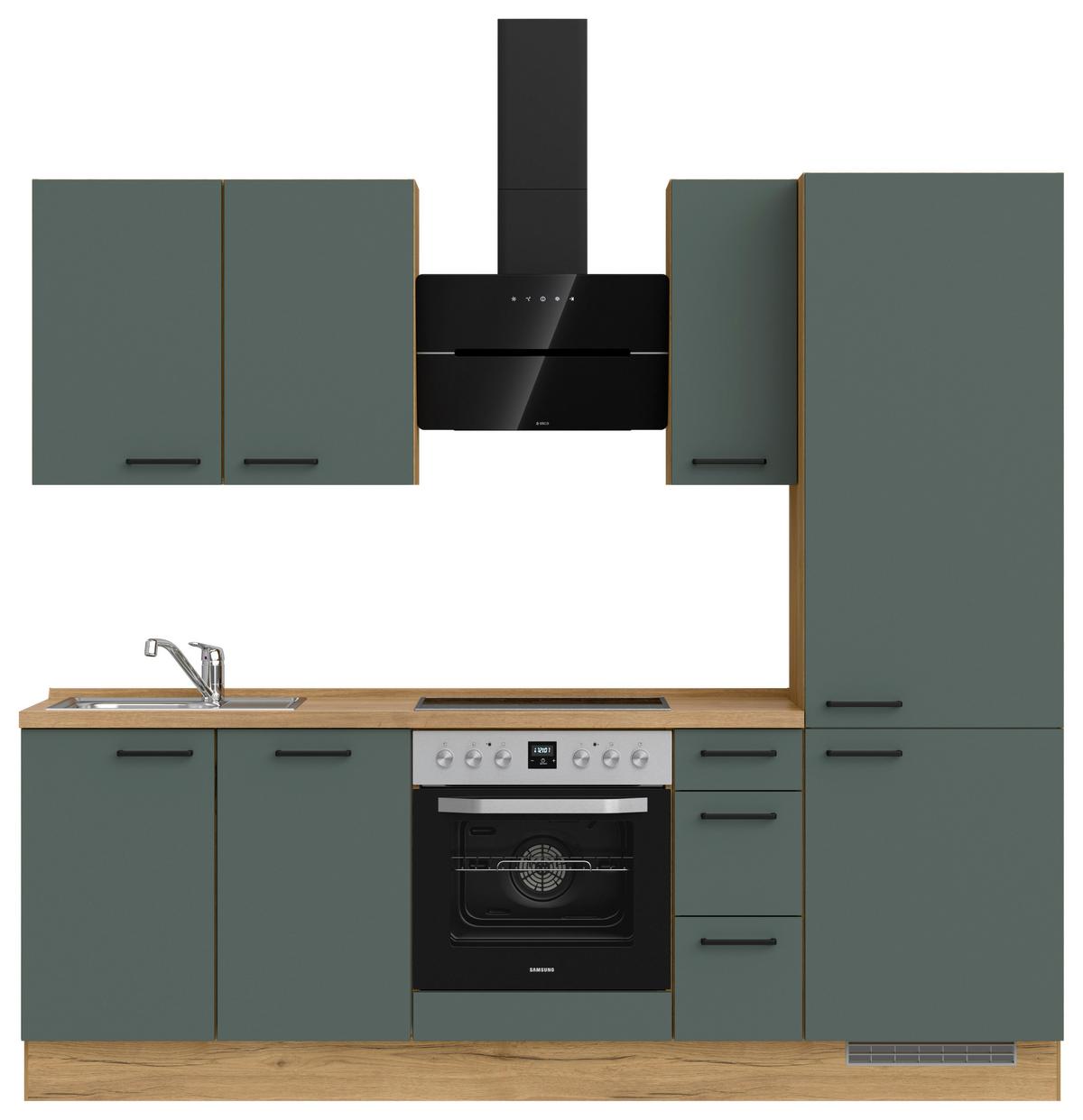 Küchenblock Easytouch High m. Geräten Dunkelgrün - Dunkelgrün/Eichefarben, MODERN, Holzwerkstoff/Metall (240cm) - Nobilia