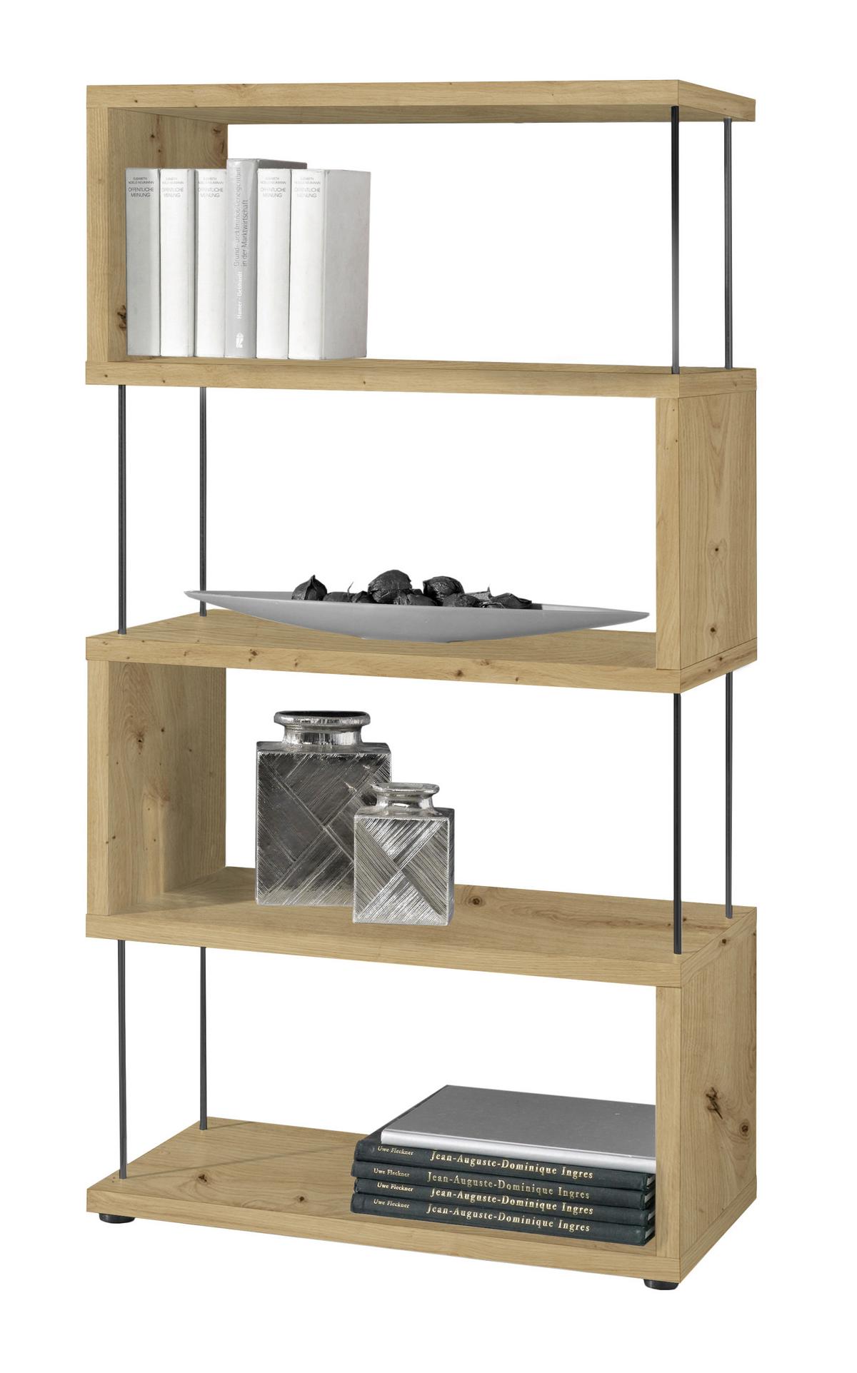 Standregal in Eichefarben - Eichefarben/Schwarz, MODERN, Holzwerkstoff/Kunststoff (66/126/33cm) - Mömax