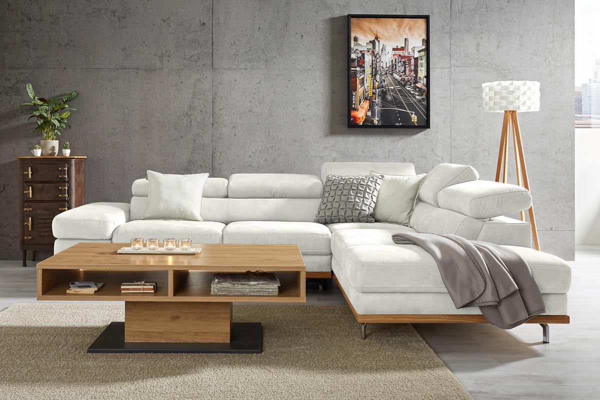 Wohnlandschaft Carmen rechts Weiß - Schwarz/Weiß, MODERN, Leder/Holz (292/72/226cm) - Premium Living