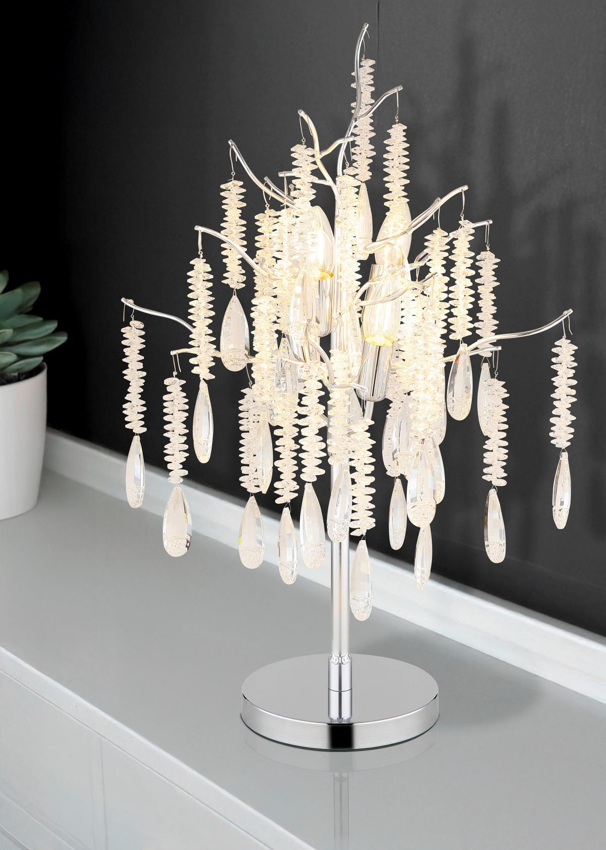 Stolna Svjetiljka Kinga - srebrne boje/prozirno, Konvencionalno, staklo/metal (41/67cm) - Globo